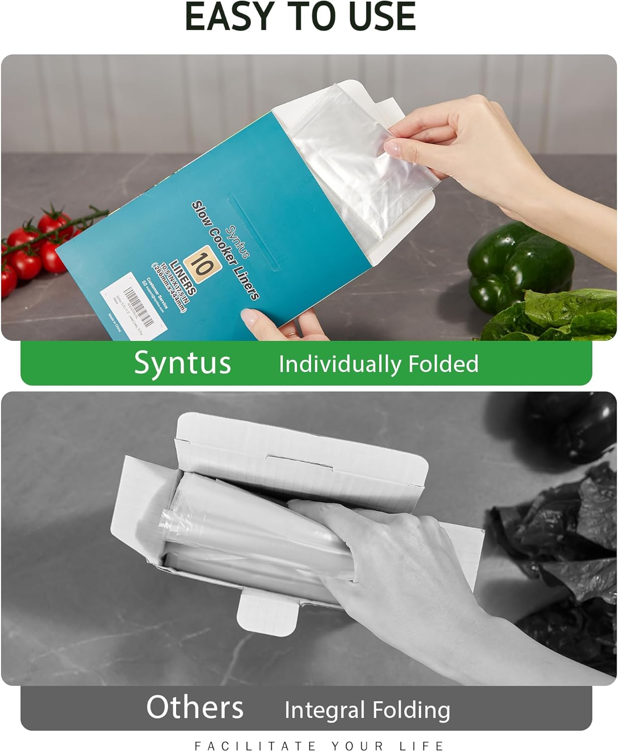 Syntus Slow Cooker Liners, 10 Count Cooking Bags Small Size Disposable Pot Liners Plastic Bags, Fit 1QT to 3QT for Slow Cooker Cooking Trays, 10.5"x 17.5", 10 Liners