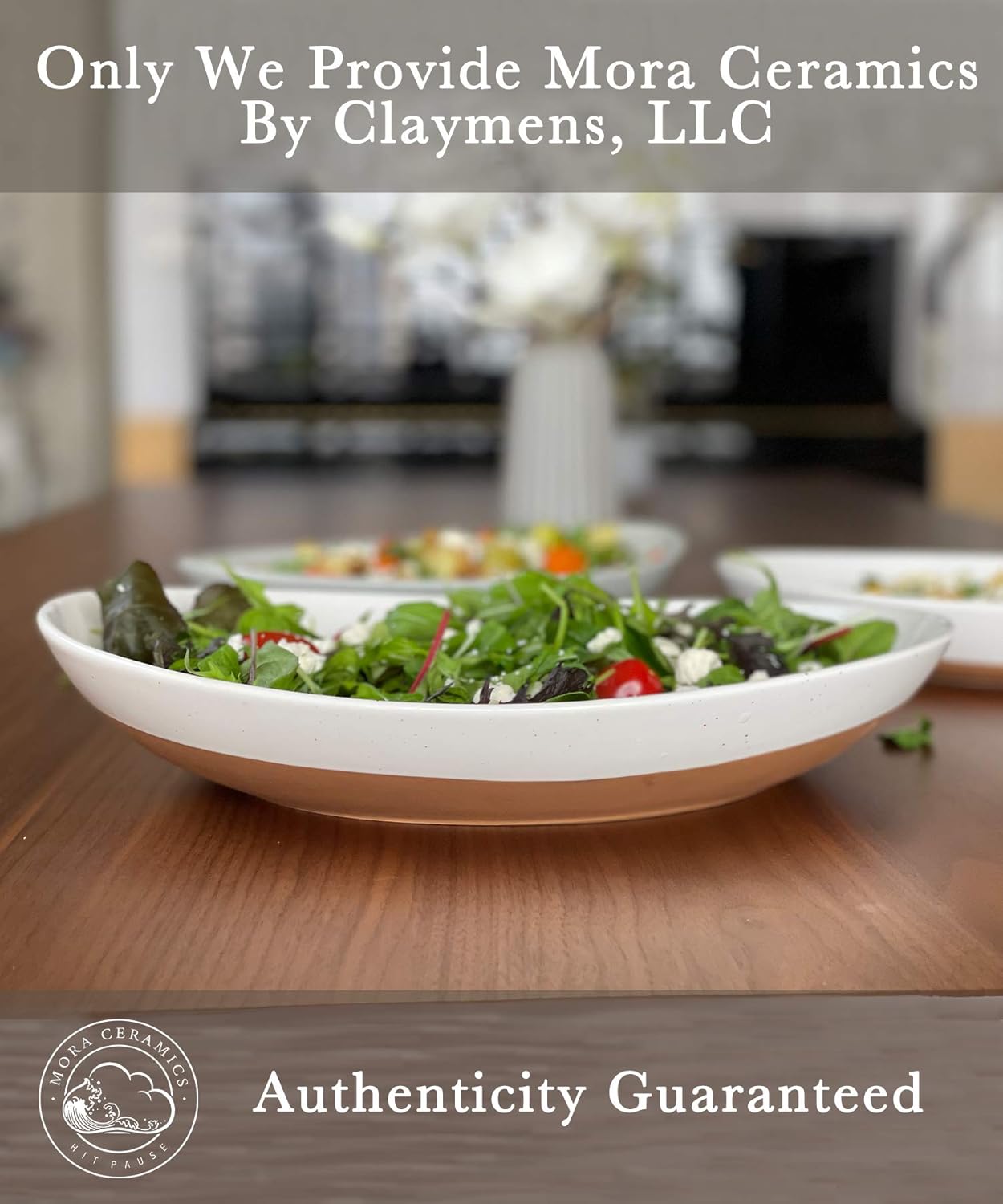 Mora Ceramic Large Serving Bowls- Set of 2 Oval Platters for Entertaining. Modern Kitchen Dishes for Dinner, Fruit, Salad, Turkey, etc. Oven, Dishwasher Safe, 55/35 oz, 13.5" / 11.8" - Neutrals