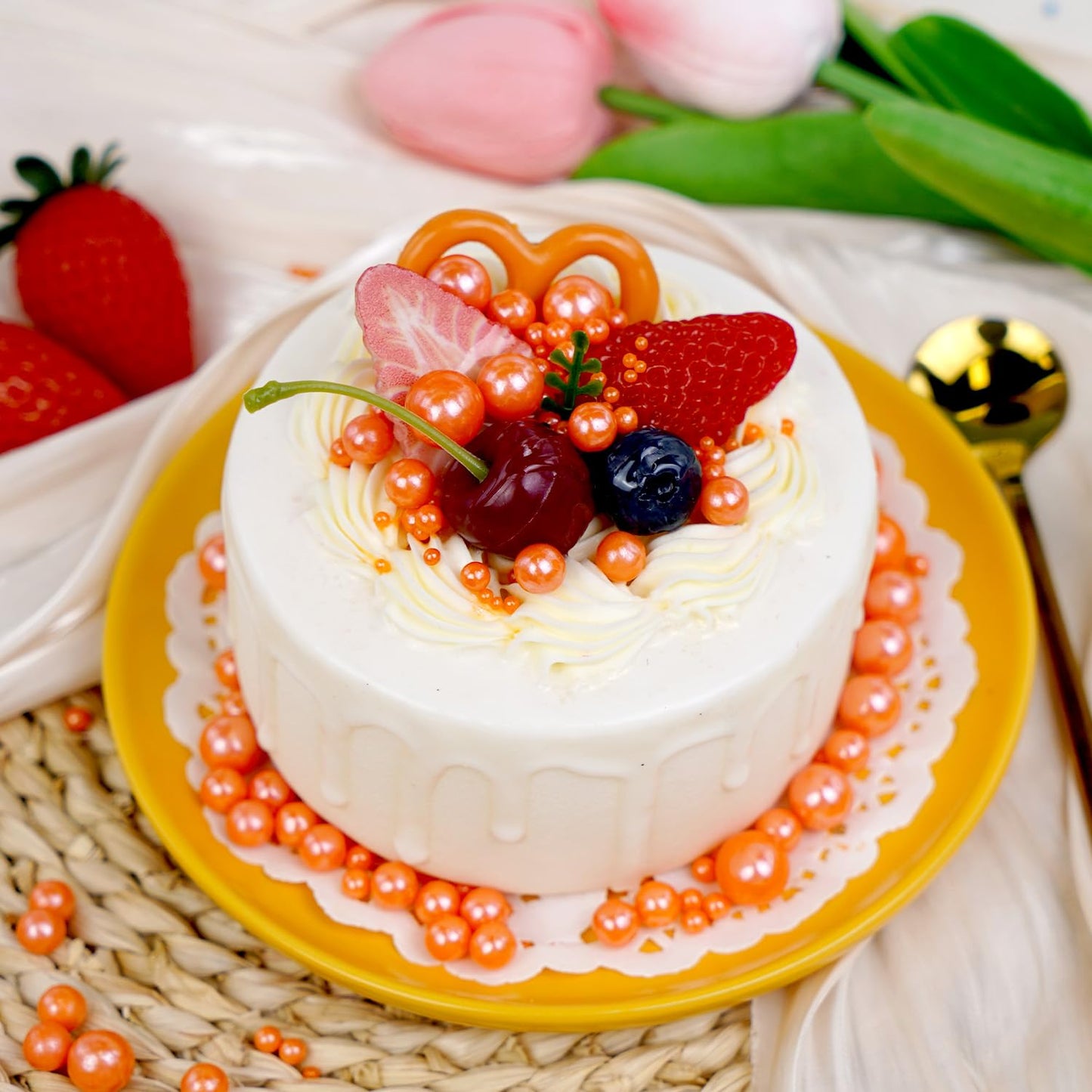 Edible Orange Pearl Sprinkles, Sugar Candy, 130g/4.58oz, Edible Orange Pearls Sprinkles for Cupcake Decorating, Cupcake Toppers, Cake Decorations