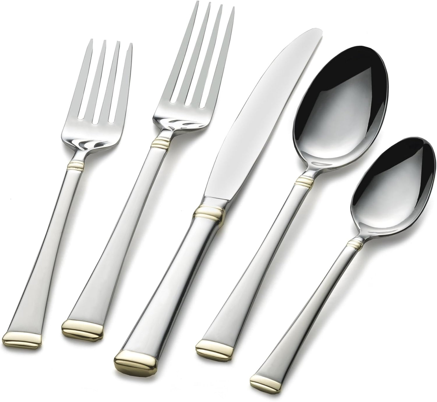 Mikasa Gold Accent Harmony Flatware Set for 12, 65 Piece 18/10 Stainless Steel Silverware with Gold-Trimmed Handles and Serving Utensils, Elegant Dinnerware Service