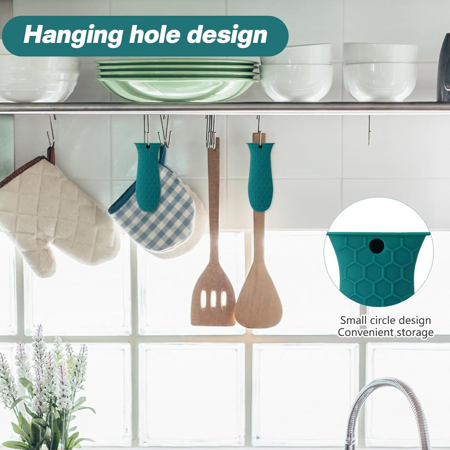 Patelai 2pcs Silicone Handle Cover for Cast Iron Skillet Kitchen Silicone Handles for Pots and Pans Non-Slip Pot Holder Sleeve for Fry Pan Griddles Metal Aluminum Cookware(Green)