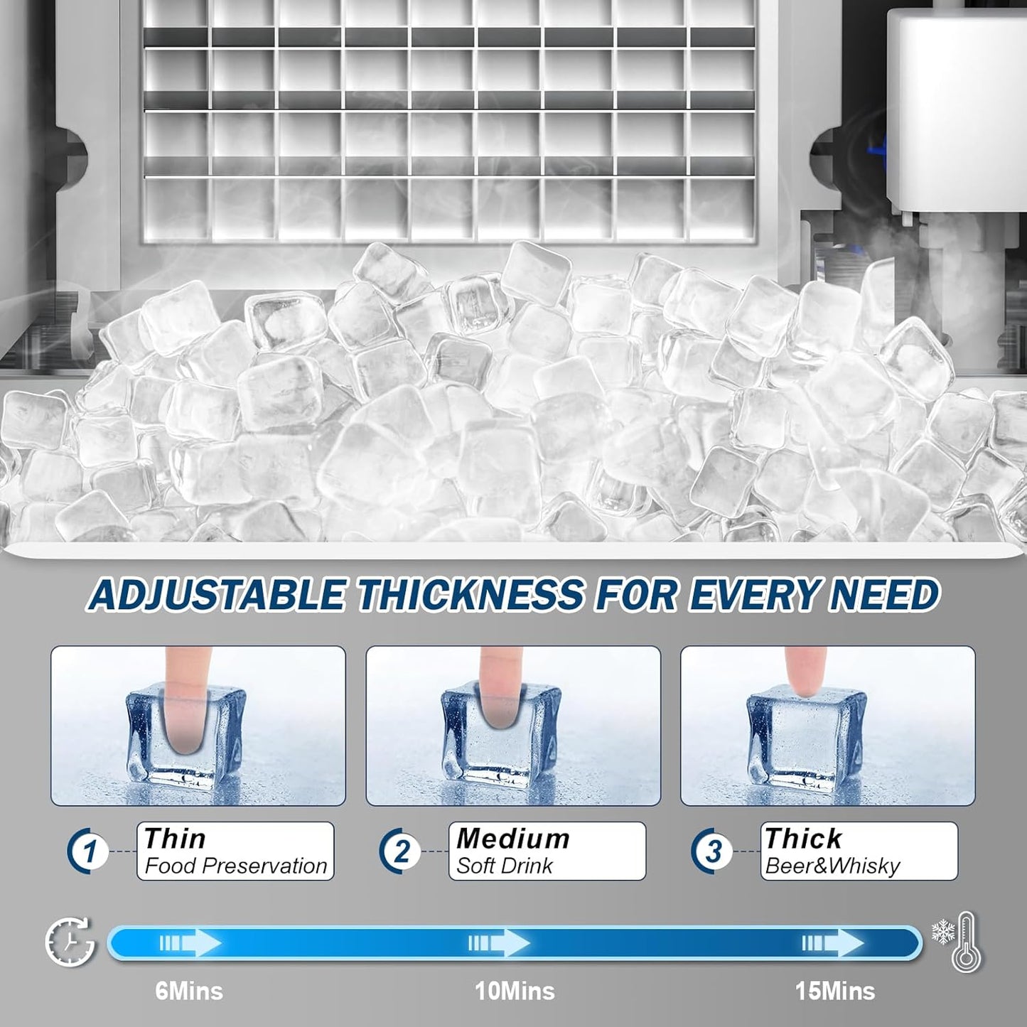 140Lbs/24H Ice Maker Machine with 30Lbs Ice Capacity for Commercial &Home use, 50Pcs Clear Ice Cubes per Round in 11-20Mins, Stainless Steel Under Counter Freestanding Ice Machine Maker