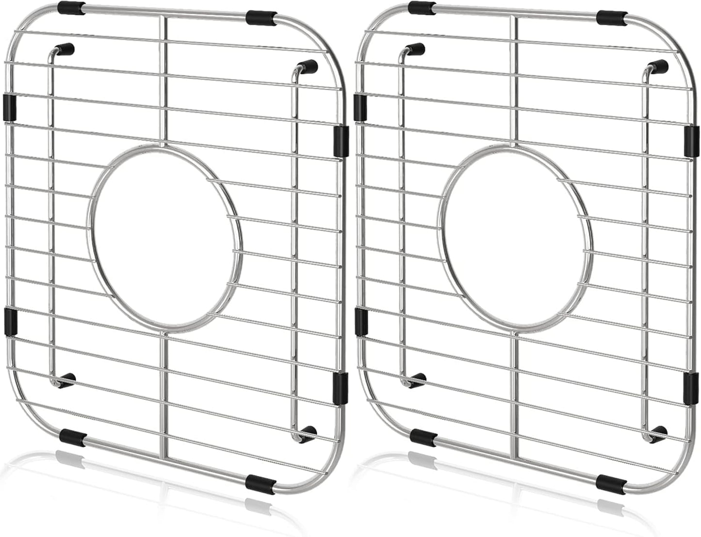 Orgneas Sink Protectors for Kitchen Sink, Universal Double Bowl Sink Bottom Grid 13.2"x11.6"x1.25", 304 Premium Stainless Steel Kitchen Sink Protector Grid Sink Grate Rack Centered Drain 2 Packs
