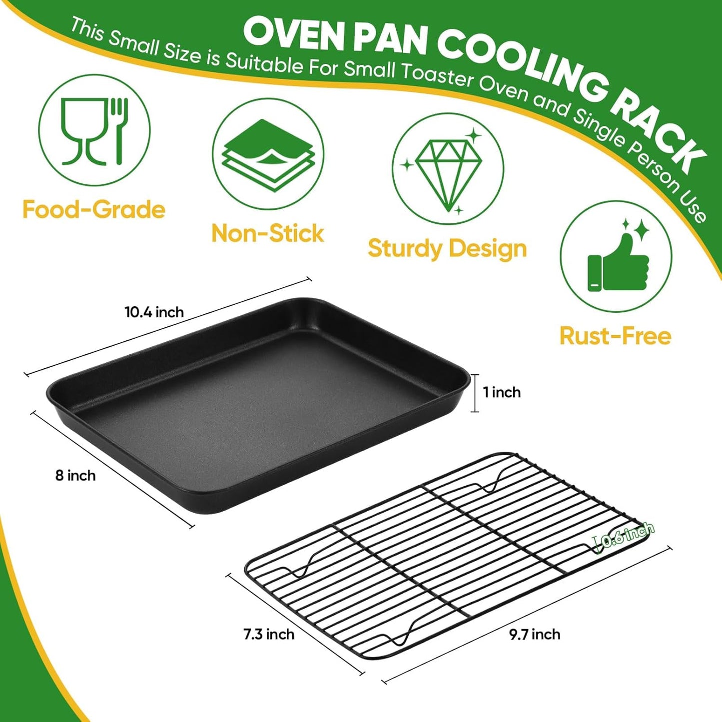 P&P CHEF Baking Oven Sheet Pan with Rack for Cookie, Nonstick Oven Tray and Cooling Rack for Baking & Roasting, Easy Clean, Black, 10.4 x 8 Inch