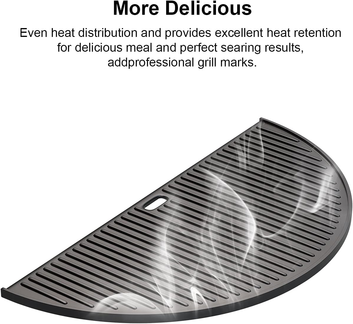 18" Half Moon Cast Iron Reversible Griddle for Kamado Joe KJ-23RHC Classic II, KJ23NRHCI Classic III, KJ23RH Classic I, Stand-Alone Classic, Large Big Green Egg, Kamado Grill Replacement Part