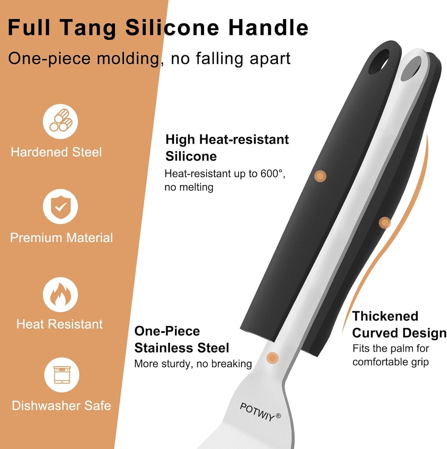 Fish Spatula, 13.3" Stainless Steel Slotted Spatula for Flipping Fish, Egg, Burger, Metal Turner for Kitchen and Grilling Cooking with Silicone Handle, Beveled Edge and Thickened Blade