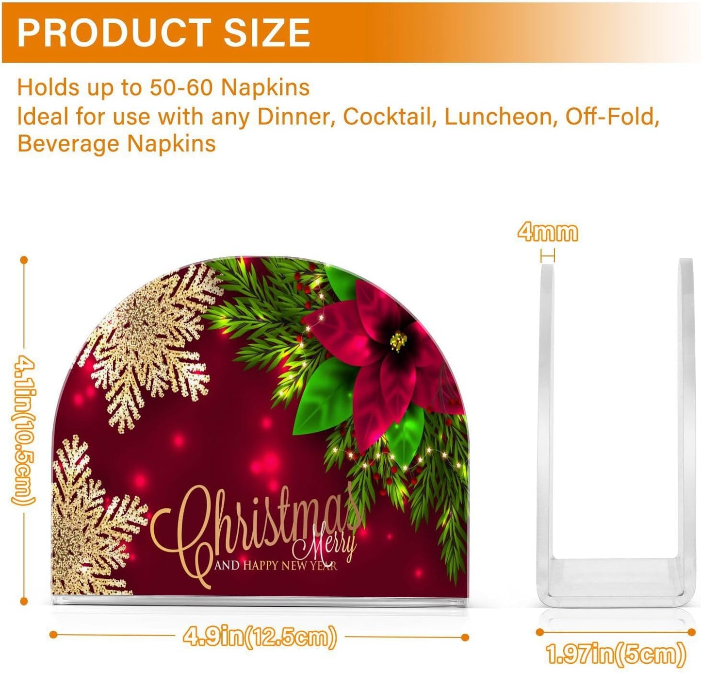 Christmas Poinsettia Flower Napkin Holder for Table Paper Napkins Holder Acrylic Tissue Dispenser Kitchen Dining Room Bathroom Party Car Decor