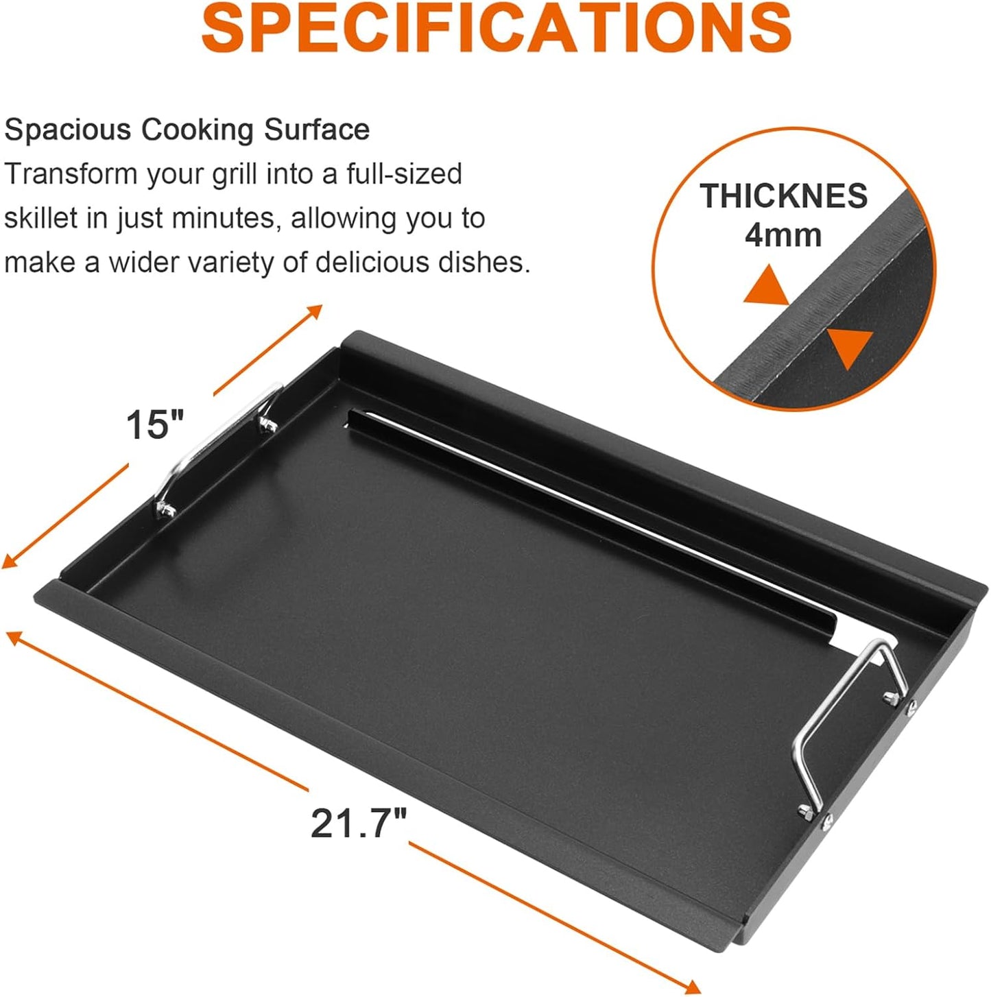 Full-Size Griddle Inserts for Weber Old Spirit 200 Series E/S 200 & 210 Side Control Panel, Flat Top Griddle for Weber Spirit 500 Genesis Silver A, Replace for 7521 7522 7523 65904 65905