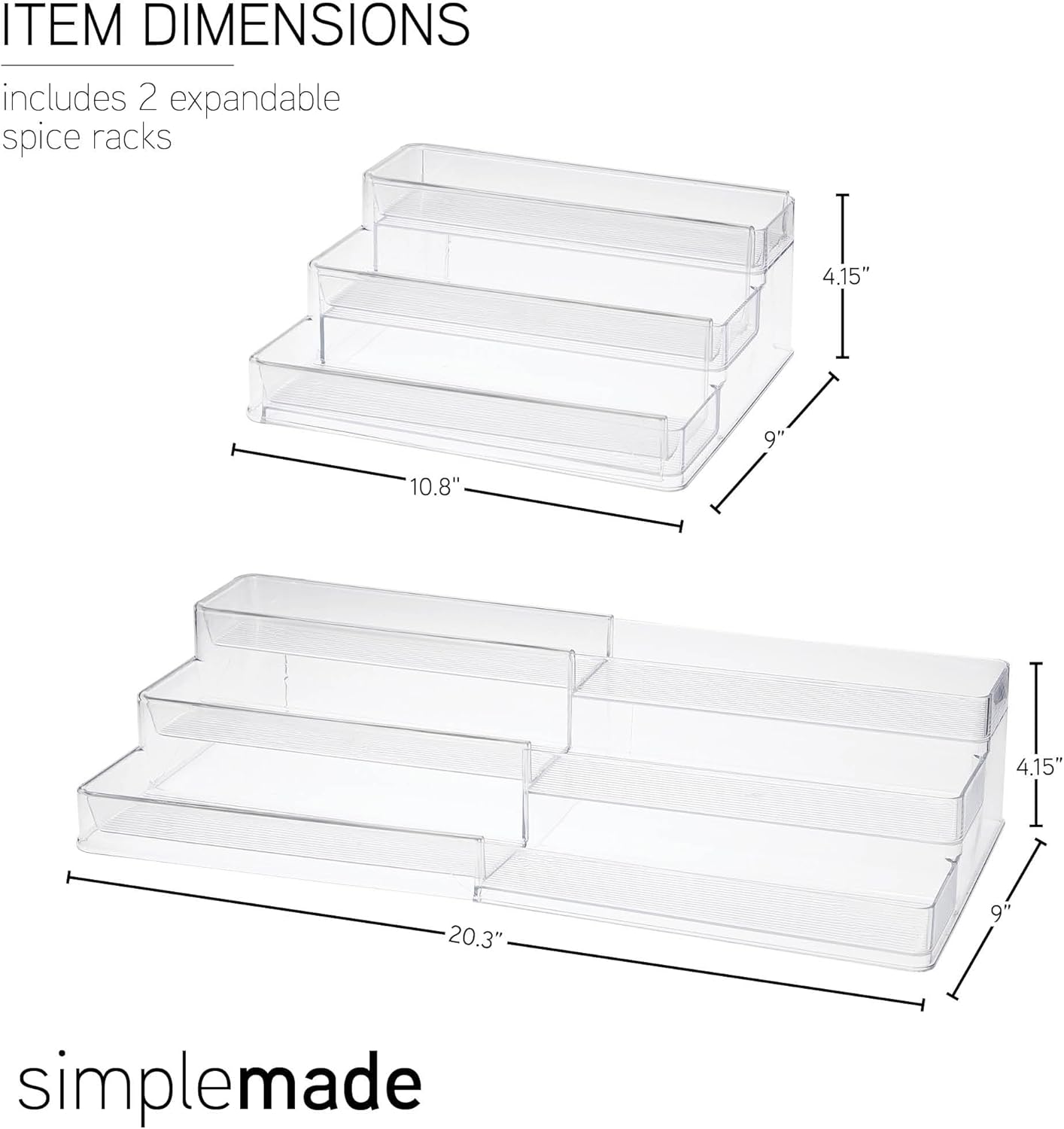 SIMPLEMADE 3-Tier Spice Rack Organizer - Versatile Storage Shelf for Kitchen, Bathroom, Bedroom & Office, Set of 1, Expandable Clear