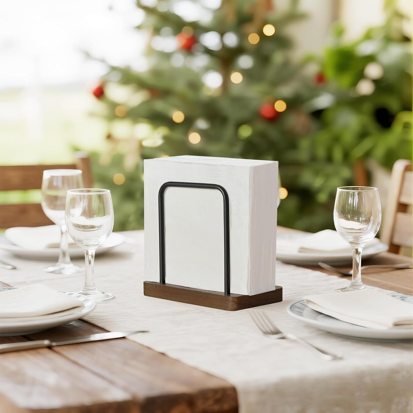 Mkono Napkin Holder for Table Wooden Paper Napkin Dispenser Servilletero for Kitchen Dining Room Cocktail Bar Party Outdoor, Brown