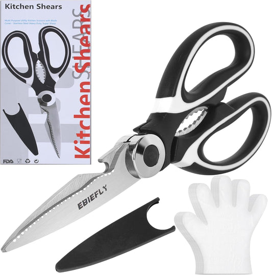 Kitchen Scissors Utility Chopping Scissor Professional Shears for Meat Cutting Sharp Kitchenad Shears Multipurpose Scissor for Food Outdoor BBQ No Rust + 100 Pcs Plastic Gloves Disposable