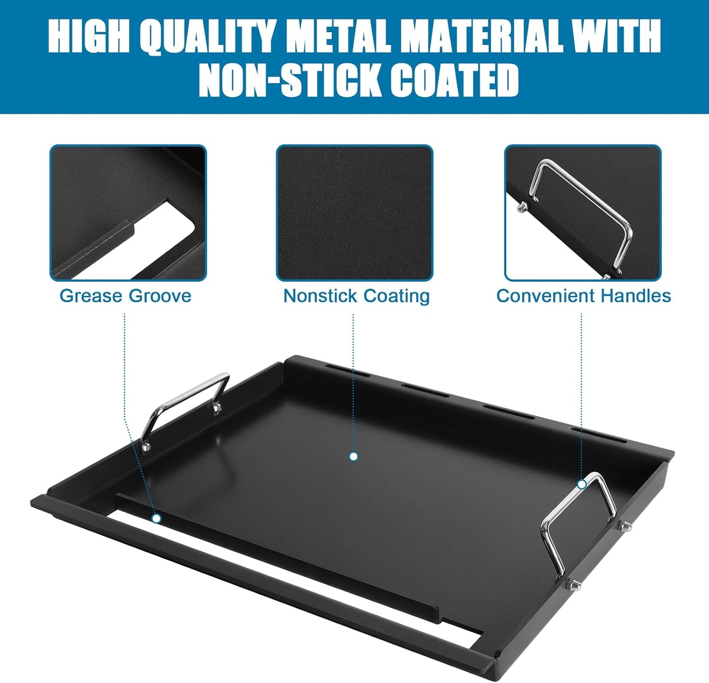 Full-Size Griddle Inserts for Weber Spirit 200 Spirit II 200 Series Grills Nonstick Flat Top Griddle with Handles for Weber Spirit E-210 E-220 S-210 S-220 GS4 Spirit II E-210 S-210 E-220 S-220 Series