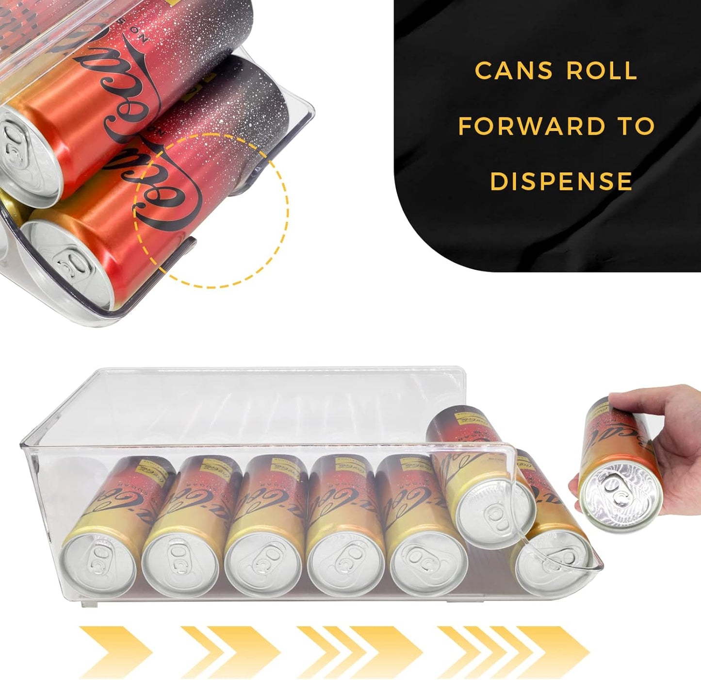 2 Pack Skinny Can Organizer for Refrigerator, Stackable Tall Skinny Soda Pop Can Holder Dispenser with Lid for Fridge Pantry Rack Freezer, Clear Plastic Storage Bins-Holds 12 Slim Cans Each