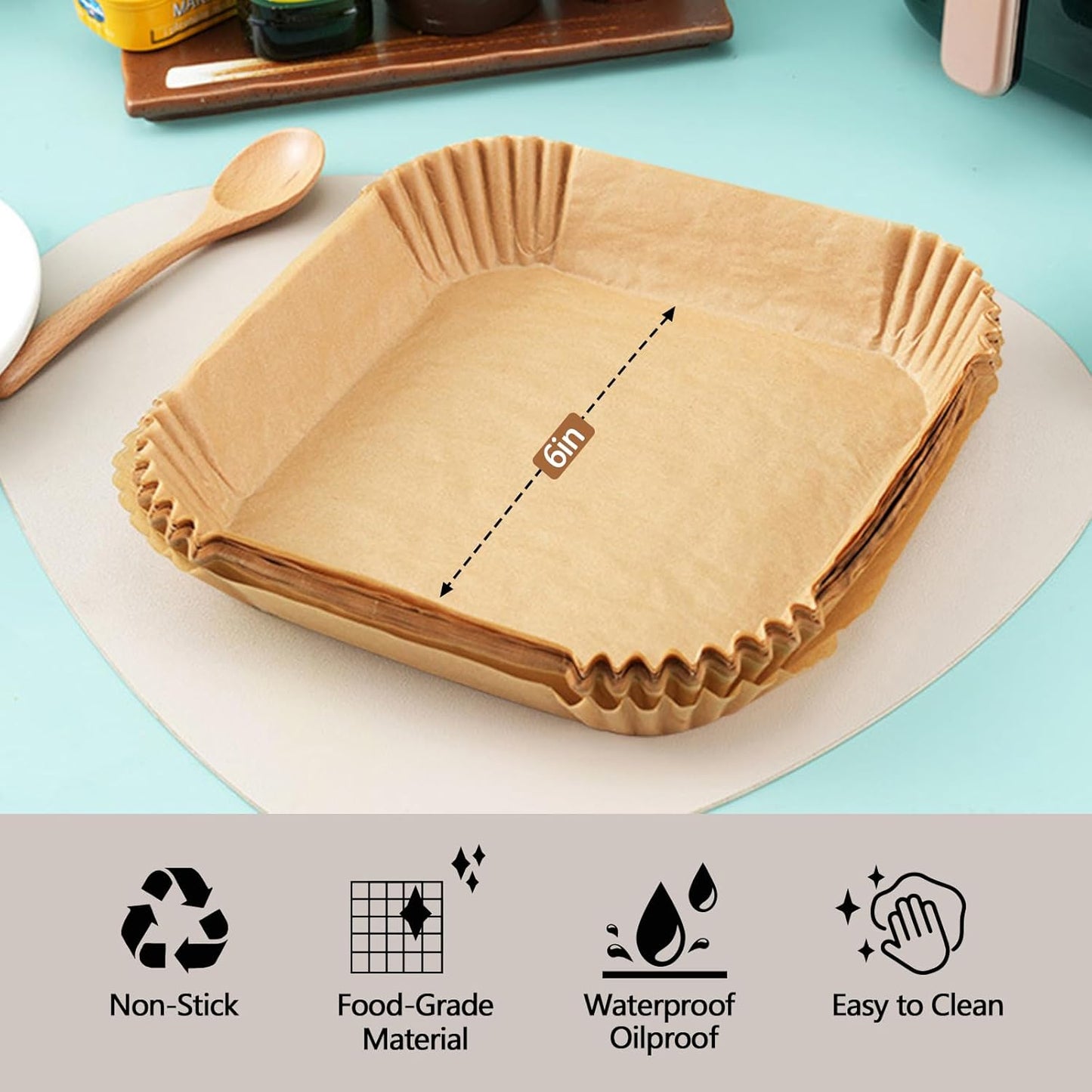 400 Pack 7.5 Inch Air Fryer Liners, Parchment Paper Sheets for Air Fryer Basket, Non-Stick, Disposable, Unbleached, Heat Resistant, Fits 3-6 QT Air Fryers. (Bottom size: 6in)