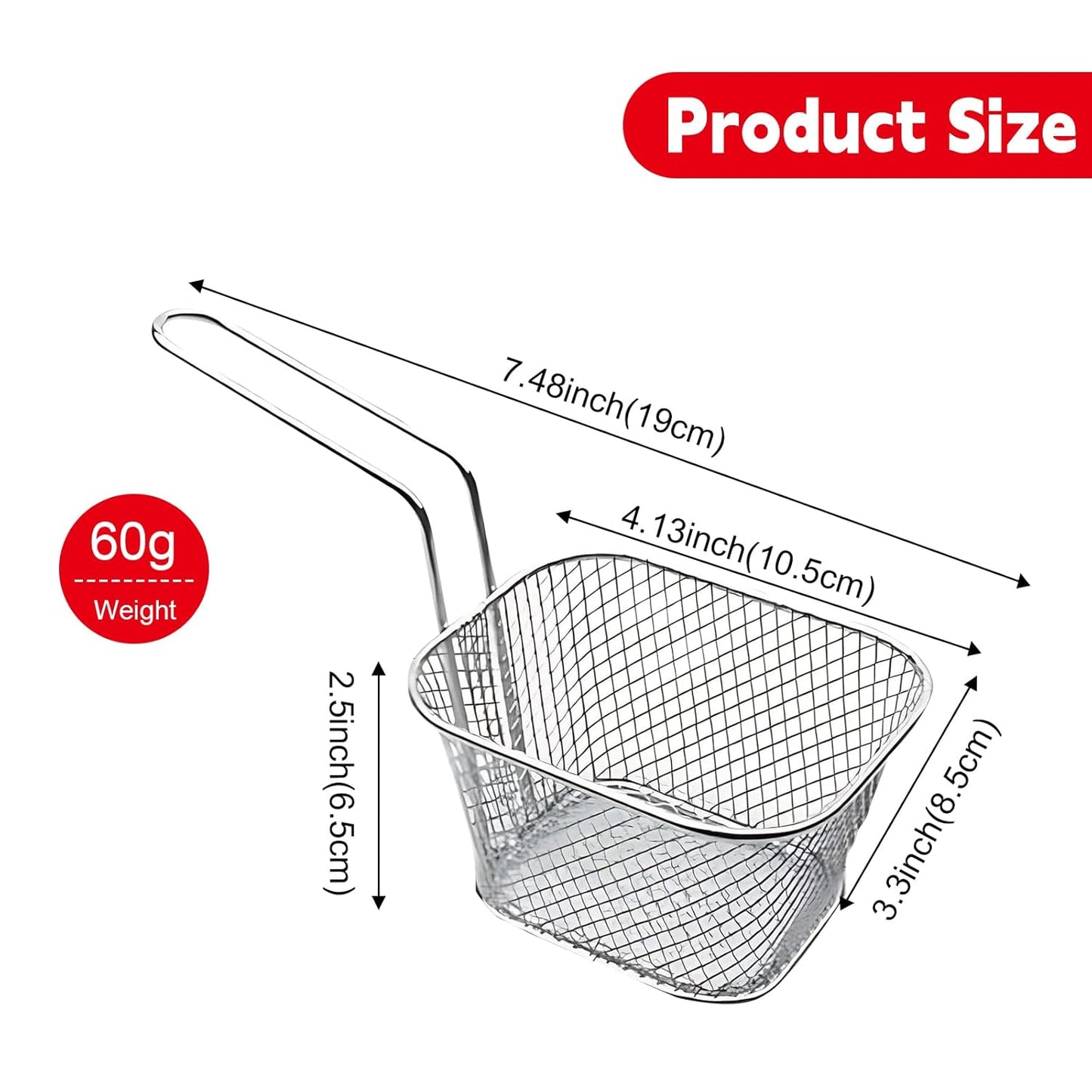 4 Pcs Mini Square Fry Baskets, 4.13×3.3×2.5inch Stainless Steel Fry Basket with Handle Steel French Fry Chip Basket French Fries Desk Food Presentation Mesh Basket Kitchen Cooking Tool