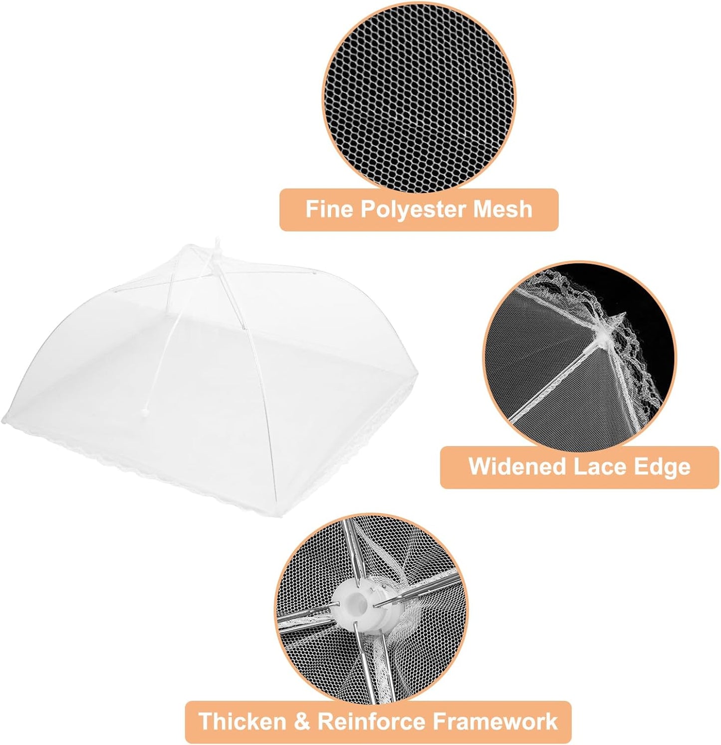 uxcell 3 Pcs Large and Tall Food Covers 17" Mesh Food Covers for Outdoors Collapsible Food Protector Covers Tent for Parties Outdoor Picnics BBQs, White