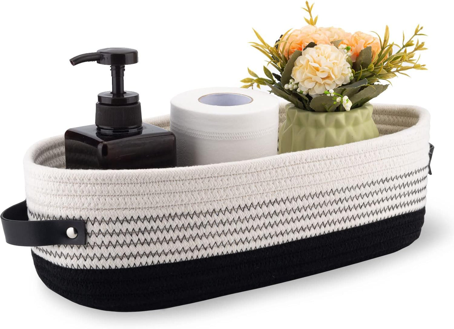 Cotton Rope Toilet Basket Bathroom Decor Baskets, Toilet Paper Holder Basket, Farmhouse Home Decor Organizing Small Baskets 13"x5.9"x4" Black