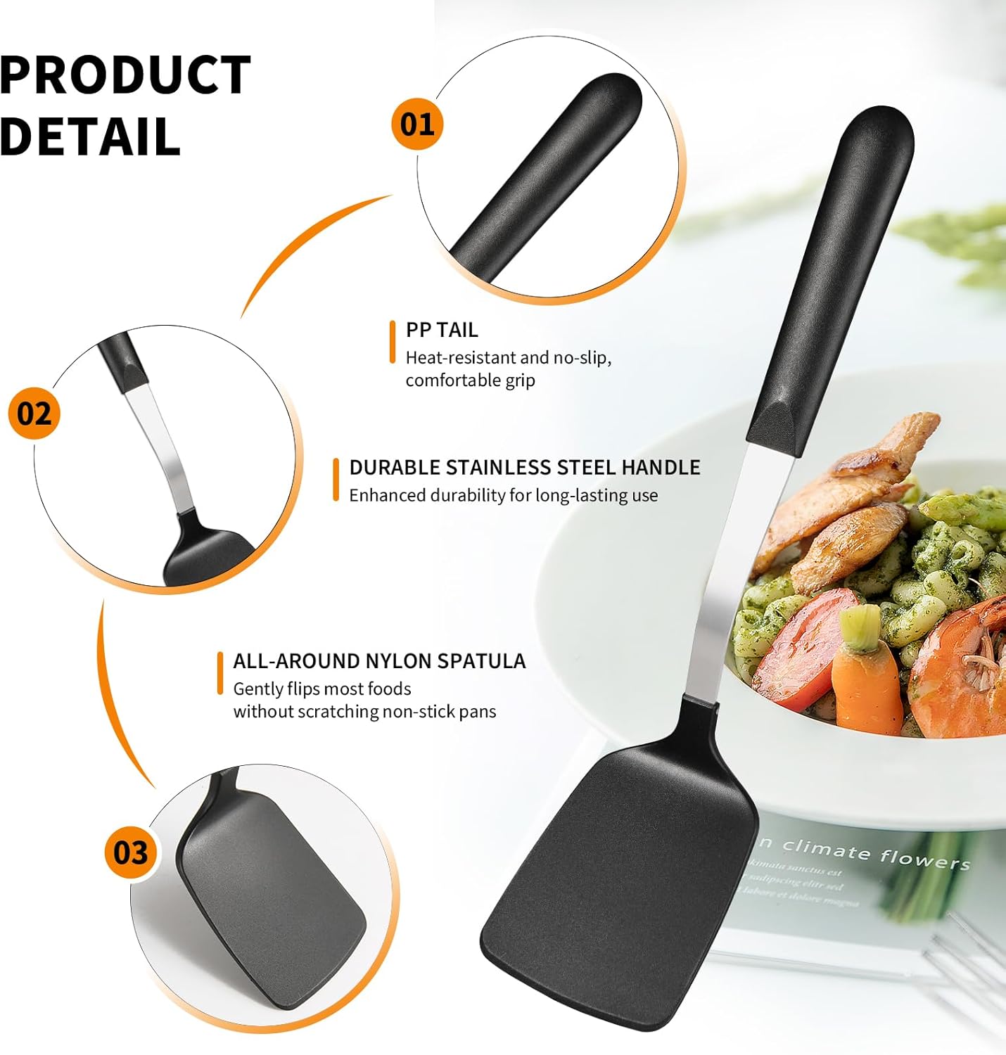 Stainless Steel Cooking Utensils Set, 4-piece Kitchen Utensil Set with PP Handles, Dishwasher Safe, Non-Stick and Heat Resistant, Spoons, Spatula for Cooking