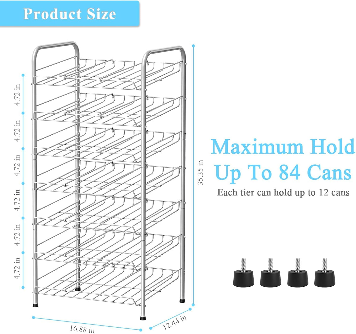 Vrisa Can Organizer for Pantry 7-tier Can Organizer Can Good Organizer for Pantry Shelf Holds up to 84 Cans Can Rack Dispenser for Pantry, Kitchen, Cabinet Silver
