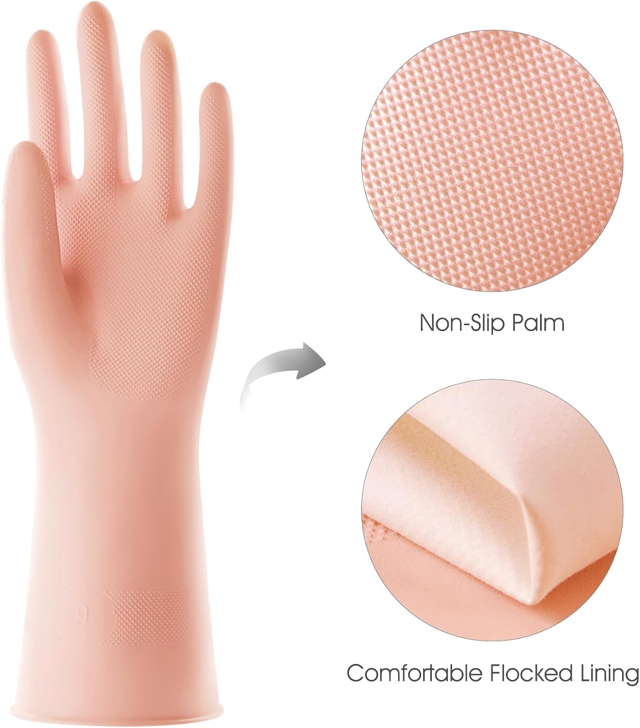 COOLJOB 2 Pairs Thickened Rubber Gloves with Cotton Lining & Non-slip Grip, Colorful Household Long Lasting Dishwashing Gloves for Kitchen & Bathroom Cleaning, Orange & Blue, Medium