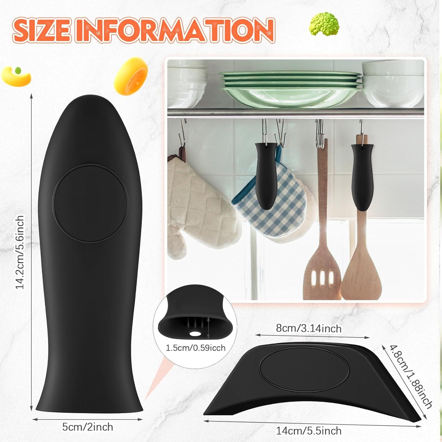 Domensi 4 Pcs Silicone Hot Handle Holder Set Cast Iron Skillet Handle Covers Heat Resistant Silicone Assist Handle Holder for Frying Pans Cast Iron Skillet Griddles Cookware(Black)