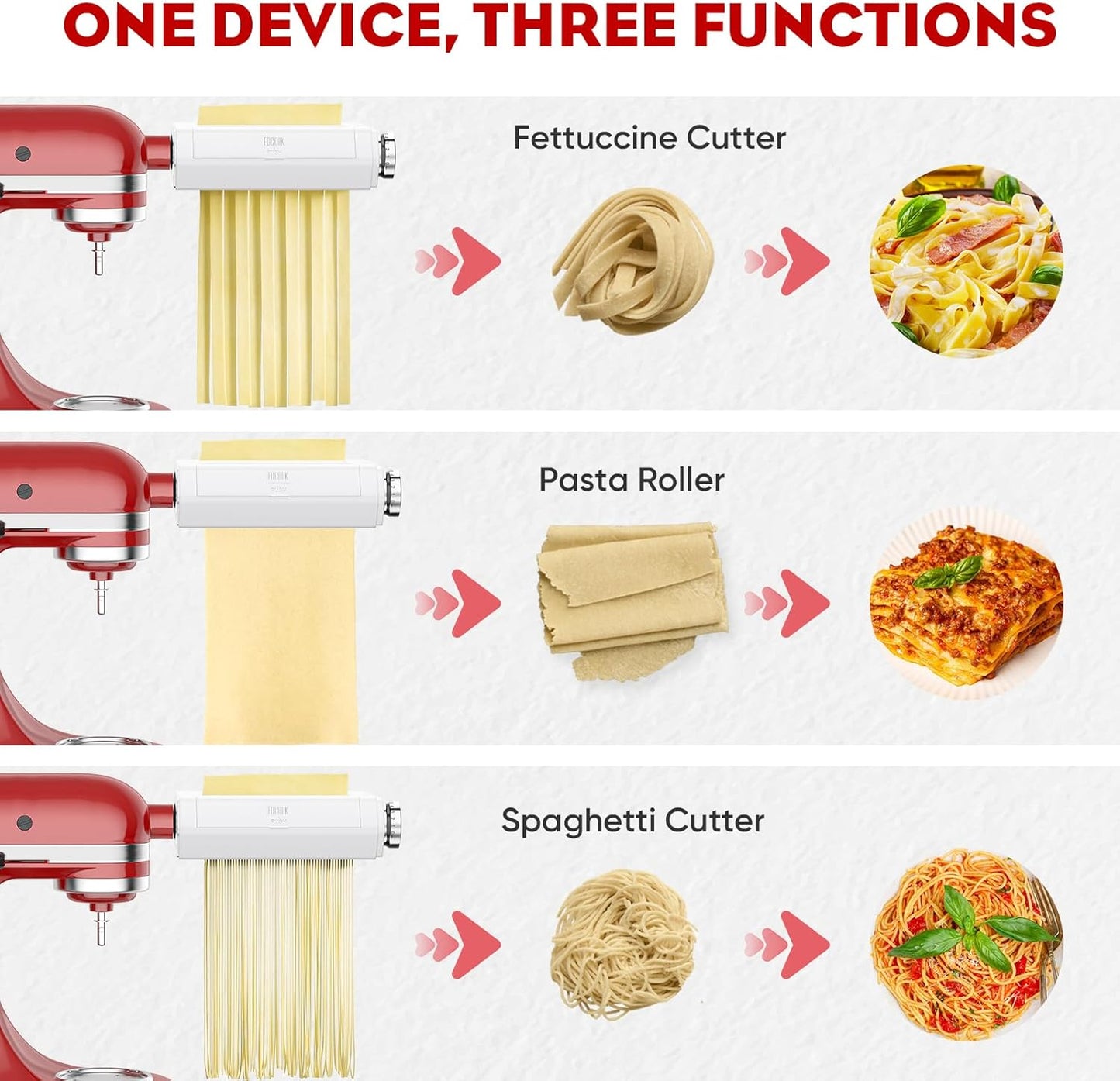 Pasta Attachment for Kitchenaid Stand Mixer, 3 in 1 set for Kitchenaid Pasta Attachment,Included Pasta Sheet Roller, Fettuccine Cutter, Spaghetti Cutter