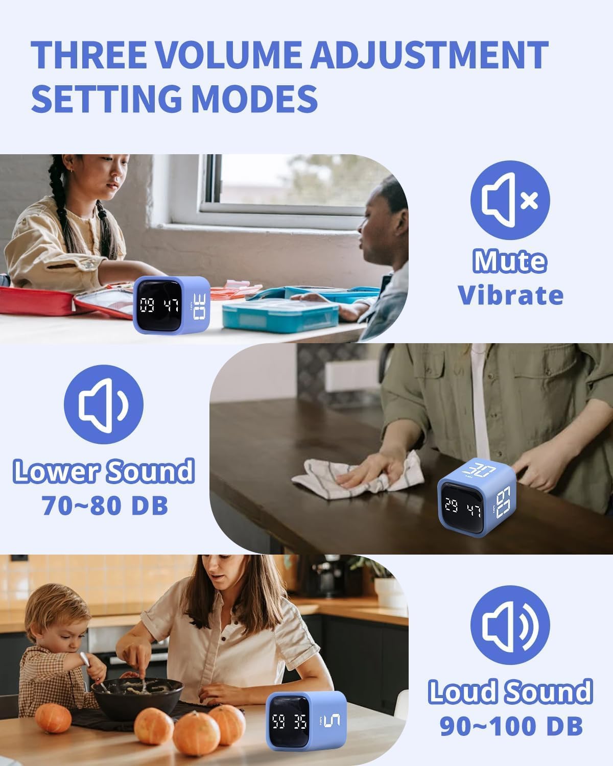 Productivity Timer Flip Gravity Sensor Cube Timer Countdown & Countup,Mute & Vibrate & Sound，5/10/30/60min & Custom Timing, Perfect for ADHD,Work,Learning,Kitchen Cooking