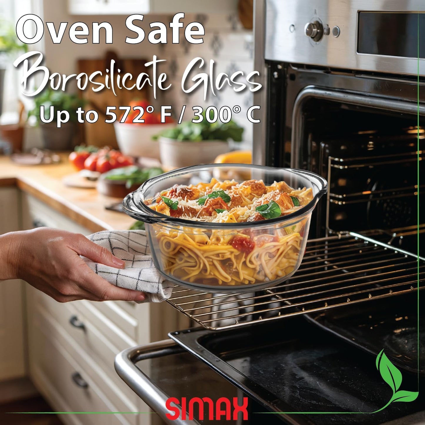 Simax Glass Casserole Dishes for Oven with Lids, Set of 3 Baking Dishes, Covered 1.50, 1.75 & 3 Quart Casserole Dish with Lid, Glass Baking Dishes for Oven, Lead-Free Cookware