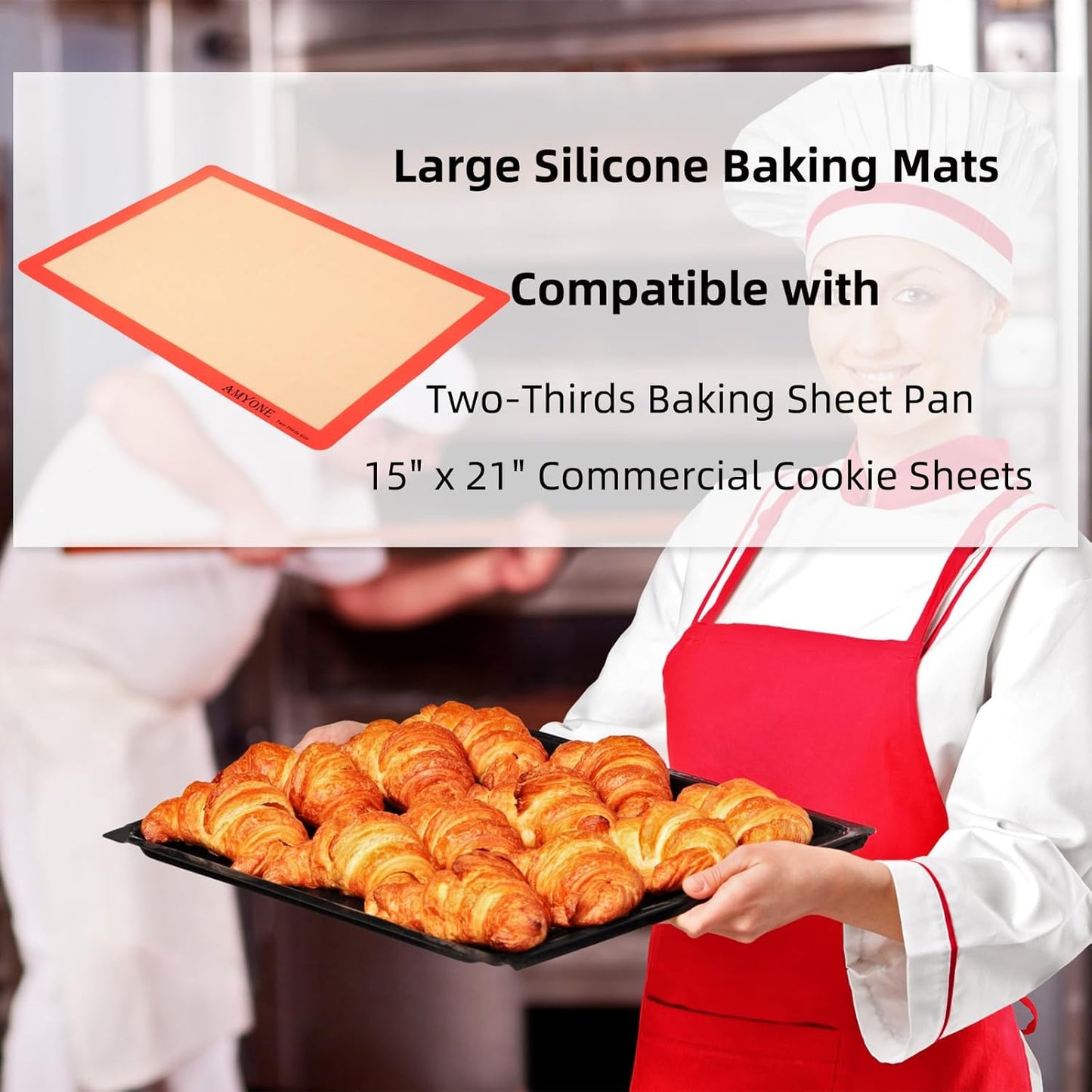 AMYONE Silicone Baking Mats for Two Thirds Size Pan, 2/3 Non-Stick Silicone Baking Sheet Liners for Cookies/Pastries/Chicken/Vegetables, Food Grade Silicone Mat for 15 x 21-inch Big Sheet, 1 PCS