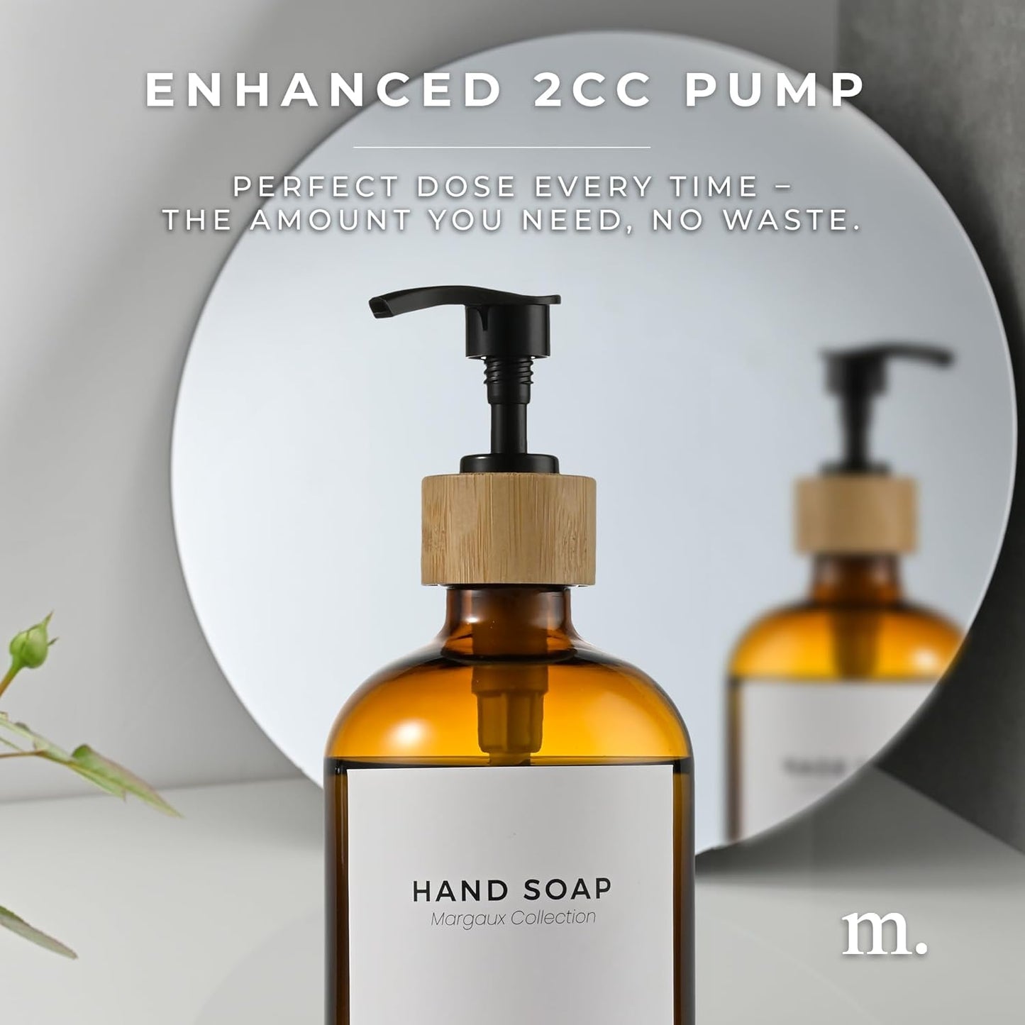 MaisoNovo Glass Hand Soap Dispenser | Dish Soap Dispenser for Kitchen | 16.9oz Amber Bottles with Black Bamboo Pump | Bathroom Lotion Dispenser