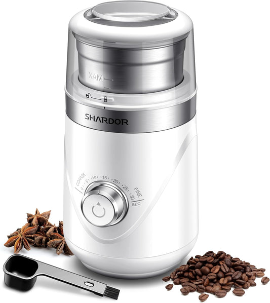 SHARDOR Adjustable Coffee Grinder Electric, Herb, Spice, Coffee Bean Grinder, Espresso Grinder with Removable Stainless Steel Wet and Dry Bowl, White, Upgraded 2.0