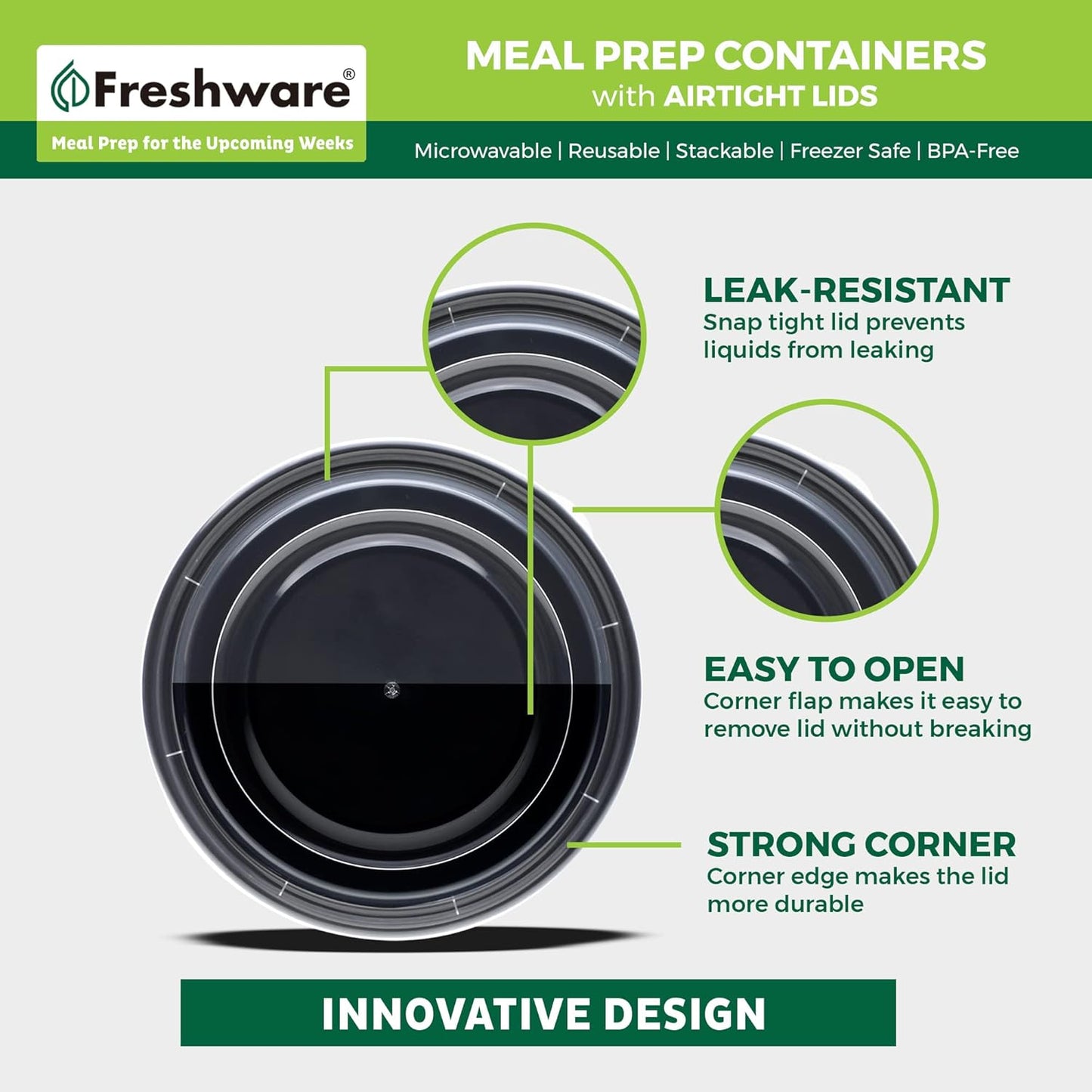 Freshware Meal Prep Containers with lids [150 Pack] Food Storage Containers, Bento Box, BPA-Free, Stackable, Microwave, Dishwasher, Freezer Safe, 32 Oz