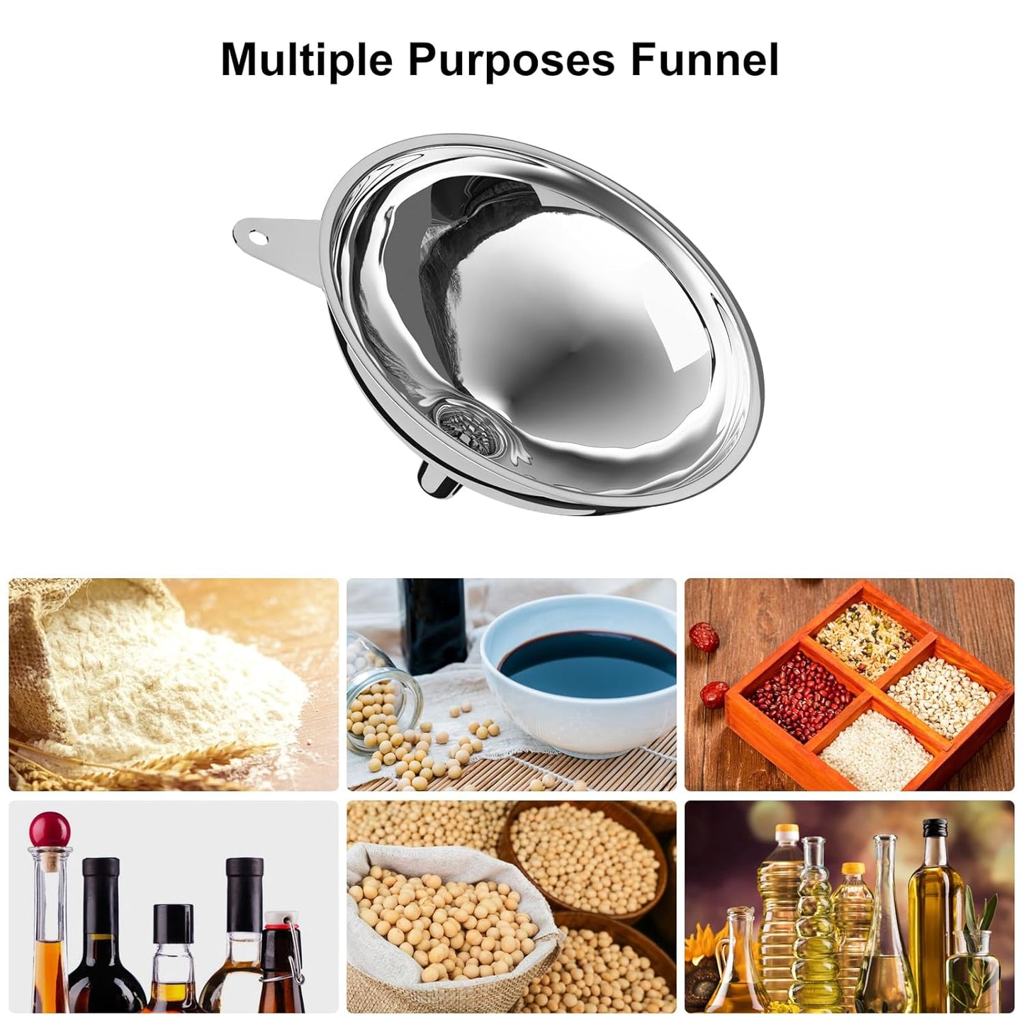 Stainless Steel Large Funnel with Filter (5.7 in. X 0.55 in. Mouth) and 50 Mesh Stainless Steel Food Filter for Bottle, Oil, Juice, Coffee, Honey, Milk
