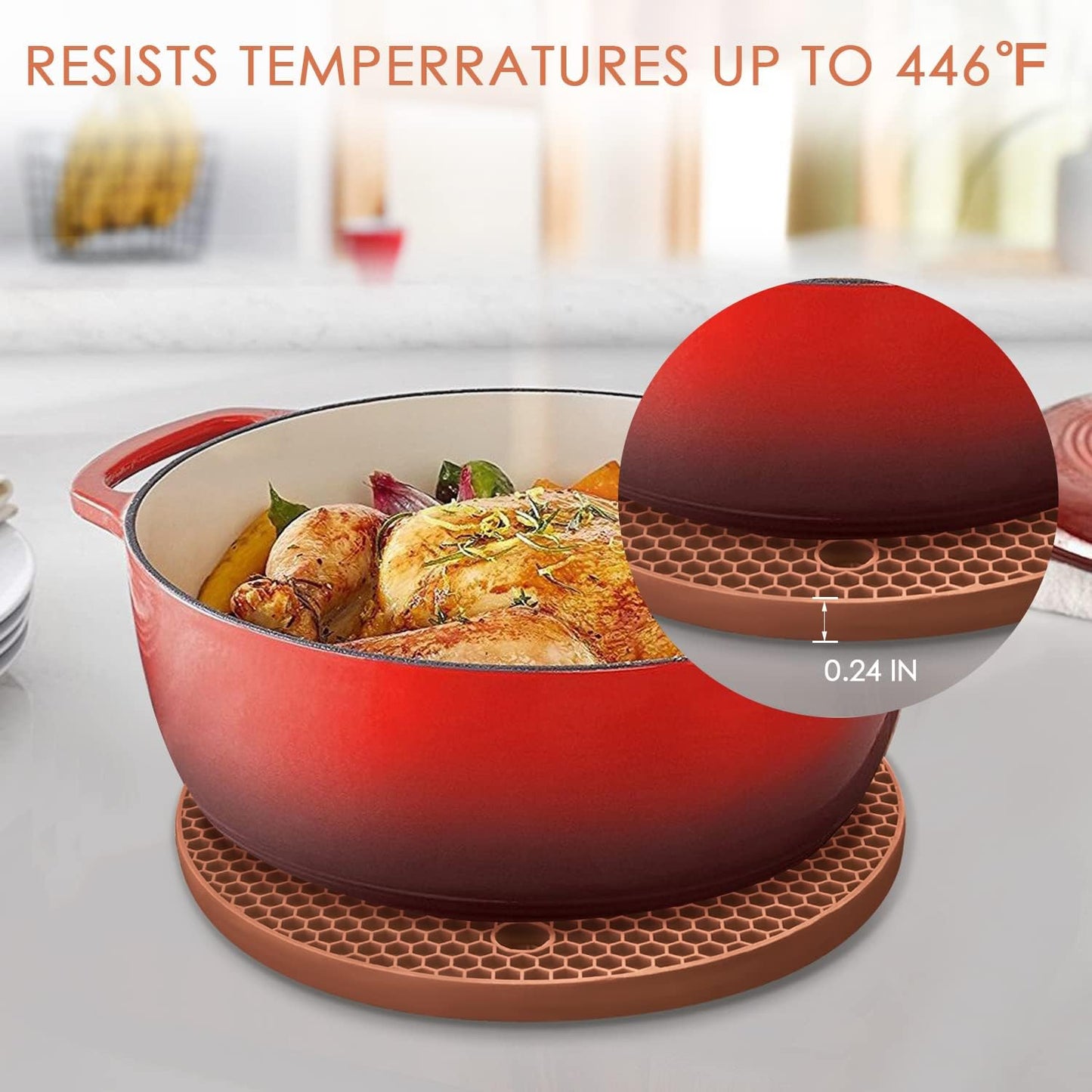 Silicone Trivets for Hot Dishs, 7 Inch & 9 Inch Heat Resistant Silicone Hot Pads Pot Holders for Kitchen Counter, Flexible Round Trivet Mats, Potholders(Coffee)