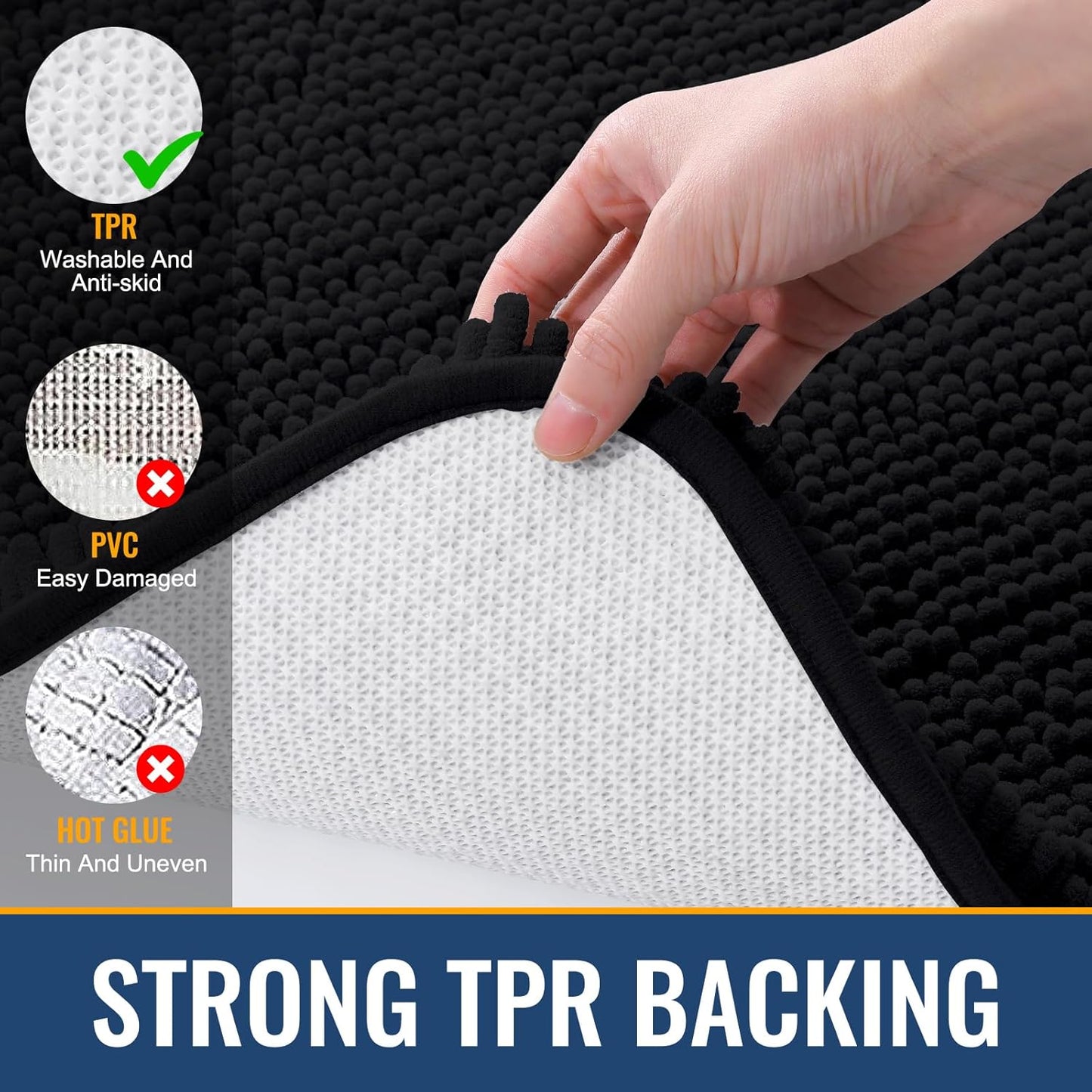 Arotive Bathroom Rugs 34x21, Extra Soft Absorbent Shaggy Chenille Bath Rugs, Machine Washable Rubber Backing Non-Slip Bath Mats for Bathroom Floor Tub and Shower, Home Decor Accessories, Black