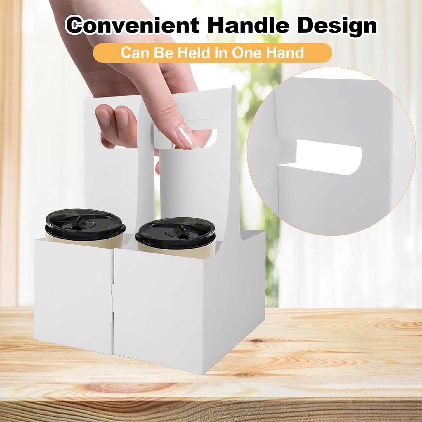 50 Pack 2 Cup Drink Carrier with Handles, Kraft Paperboard Cup Holder, Disposable Cup Carrier Coffee Cup Holder for Hot and Cold Drink Holder Takeout Restaurant Food Delivery