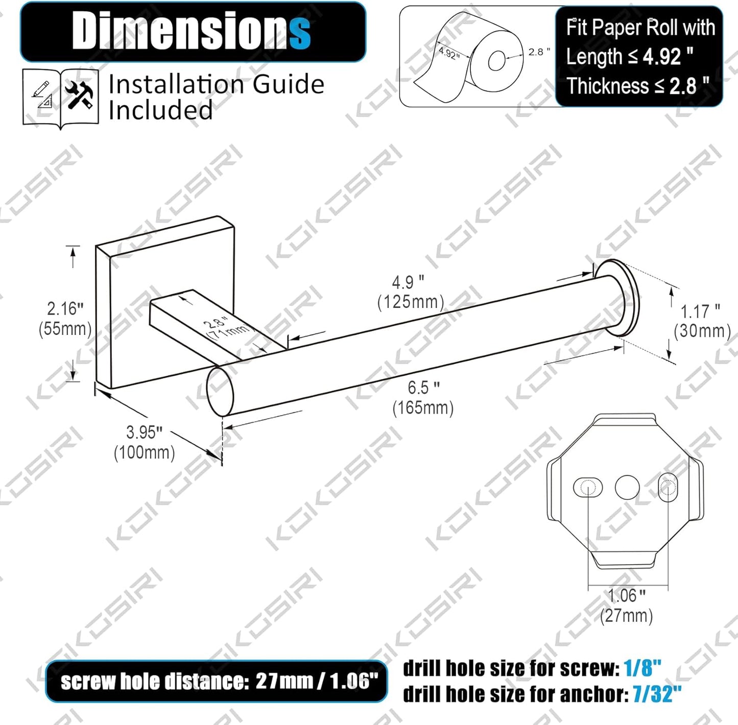 KOKOSIRI Toilet Paper Holder Tissue Paper Dispenser for Bathroom Toilet Roll Holder Wall Mounted, Brushed Nickel Stainless Steel 2 Pack, B2008BR-P2