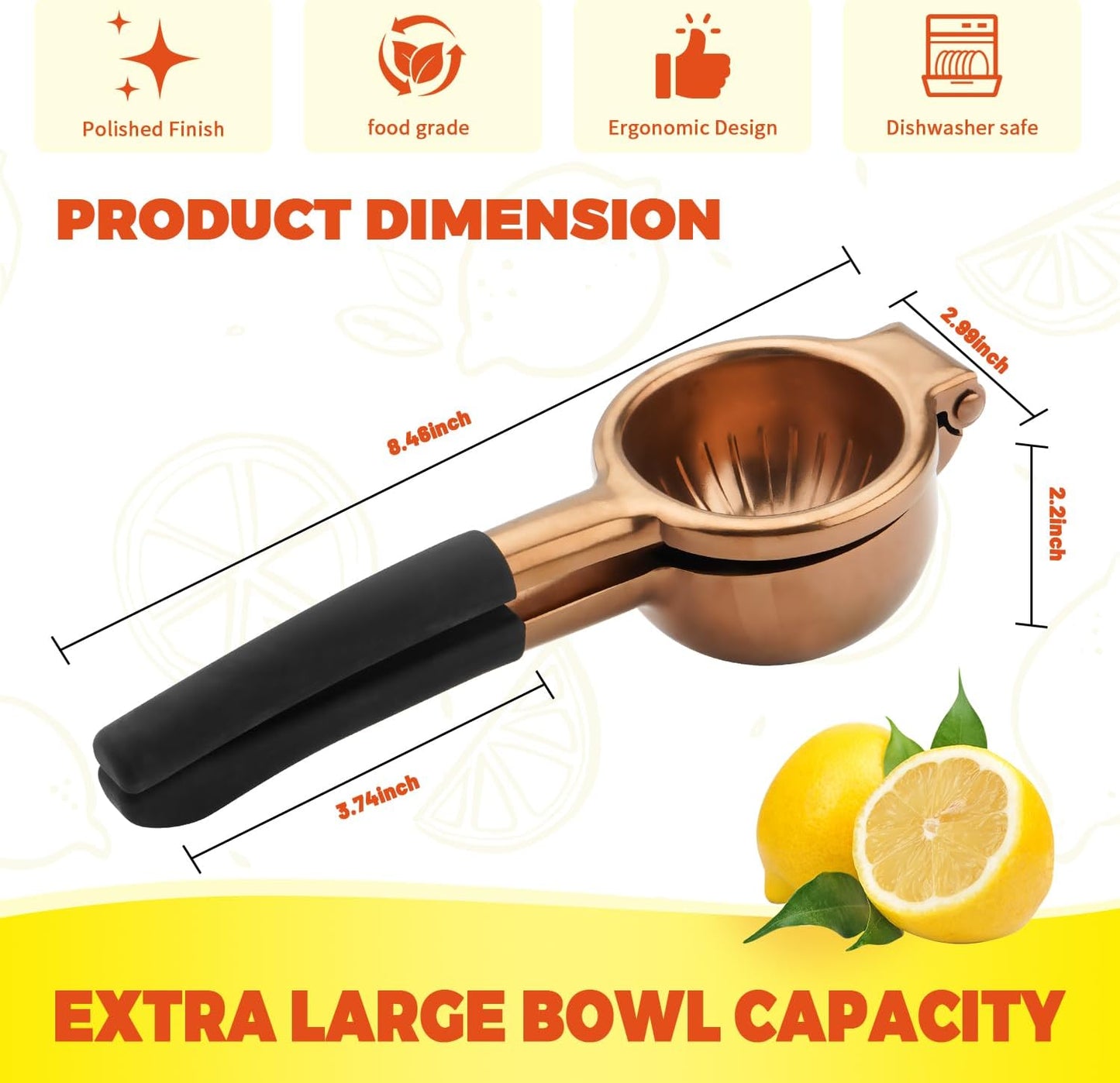 Lemon Squeezer,304 Stainless Steel Citrus Press Juicer,Non-Slip Grip Design Manual Juicer,Heavy Duty Manual Citrus Press Juicer & Lime Squeezer-Rose Gold & Red
