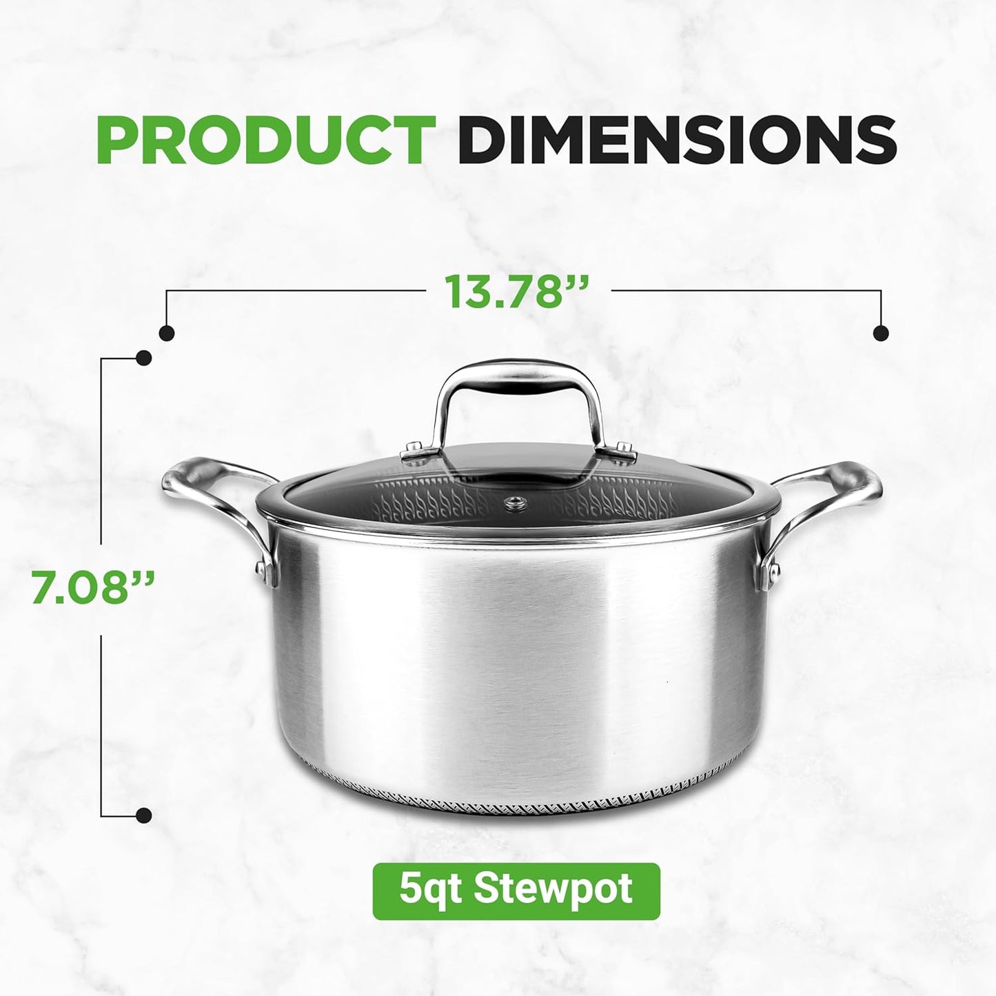 NutriChef 5 QT Stainless Steel Stew Pot - Triply Kitchenware Stew Pot with Glass Lid - DAKIN Etching Non-Stick Coating, Scratch-resistant Raised-up Honeycomb Fire Textured Pattern - NutriChef NC3PCAS