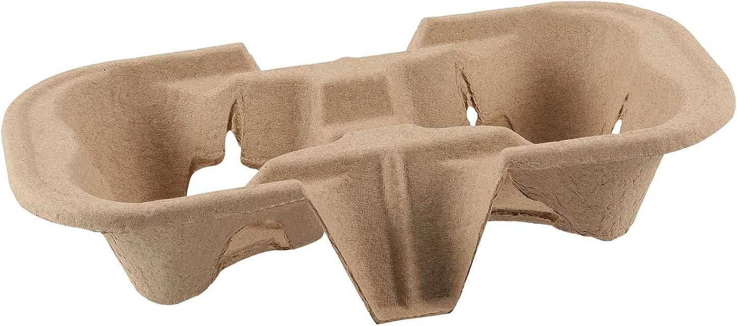 HAKZEON 100 Pack Fiber 2 Cup Holders, To Go Coffee Cup Holder, 2 Cups Pulp Fiber Drink Carrier, Drink Carrier Trays for Coffee Shops, Grocery Stores, Takeaway Restaurants, Drink Shops