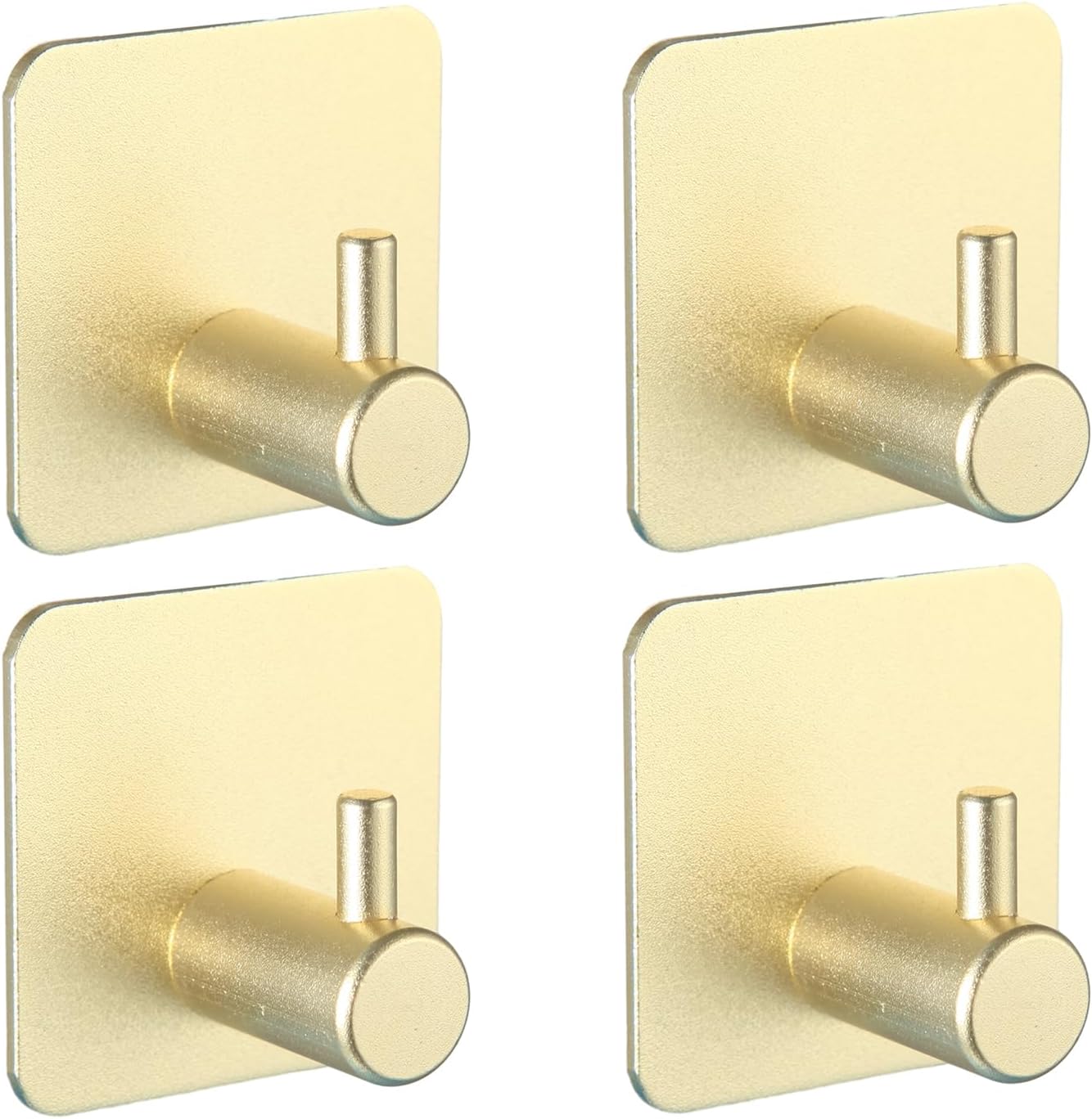 Aluminum Wall Hooks, No Drill Damage-Free Adhesive Hook, Product for Hanging Heavy Duty for Bathroom Kitchen Home (Single Square Gold Hook, 4)