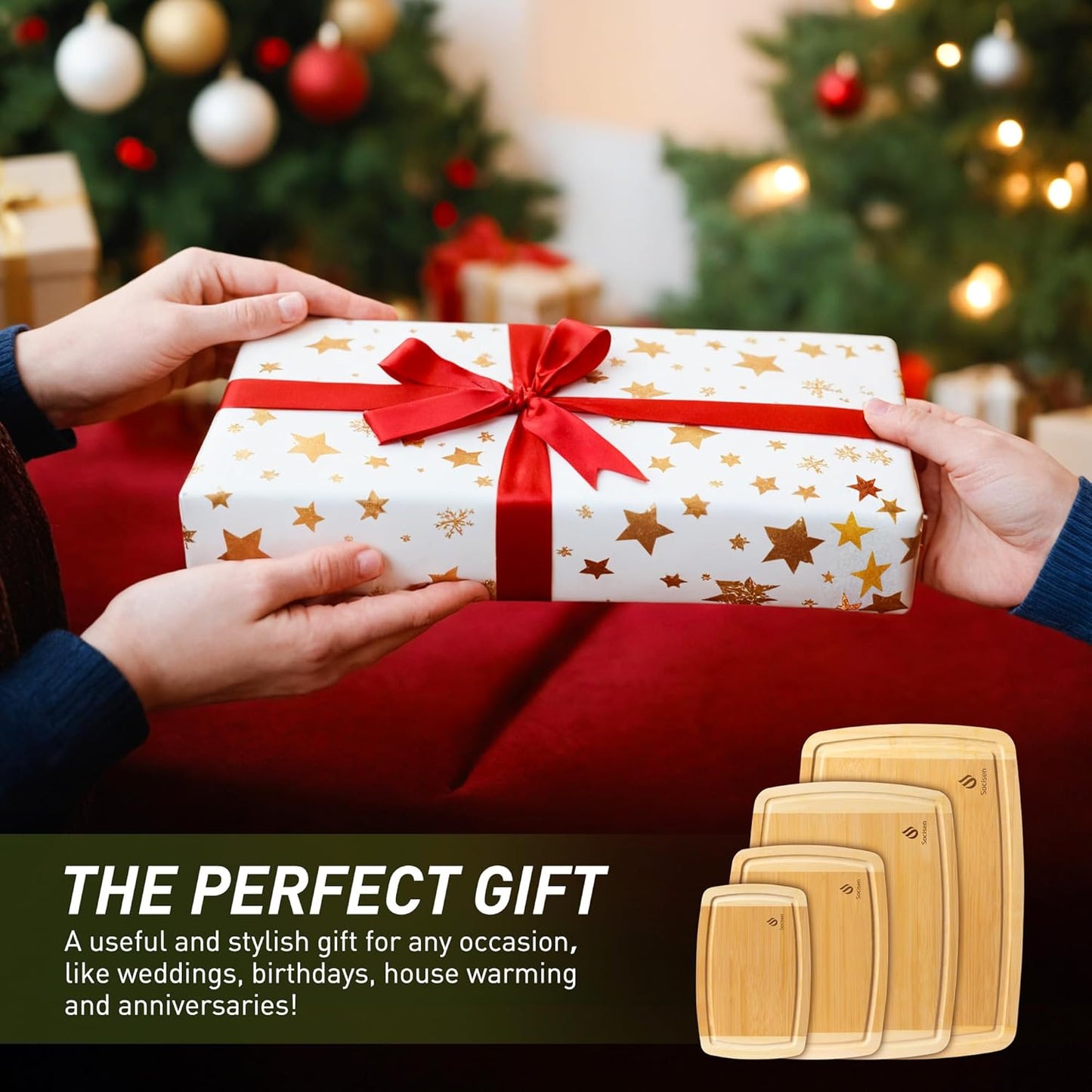 Bamboo Cutting Board Set Non Slip Feet Over Sink Men Husband Birthday Christmas Xmas Valentines Father Day Gifts Ideal from Wife Romantic Anniversary Best Cool Gadget Awesome Who Have Everything