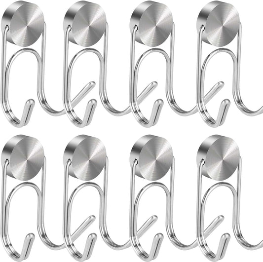 Magnetic Hooks Heavy Duty 304 Stainless Steel Hooks,Magnets Hanging Hooks for Refrigerator Grill Toolbox Cabins Outdoor,Cruise Essentials Camper Accessories,8pack(Silver 1.1in-2-40 8p)
