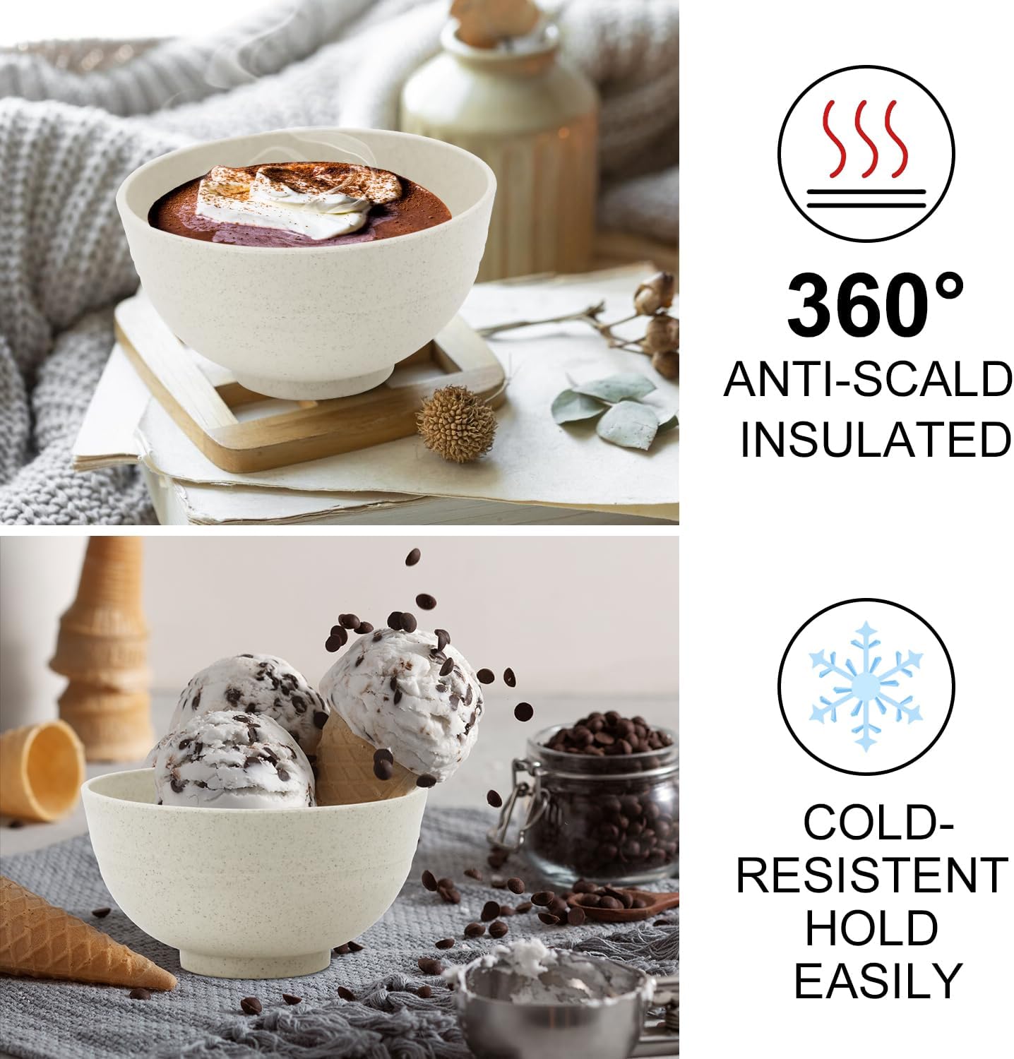 wheat straw dessert bowls 10oz set of 8 - Unbreakable snack Bowls for kids - Mini Bowls for Ice Cream,Snack and Fruits - Microwave & Dishwasher Safe Appetizer Bowl Sets - Beige