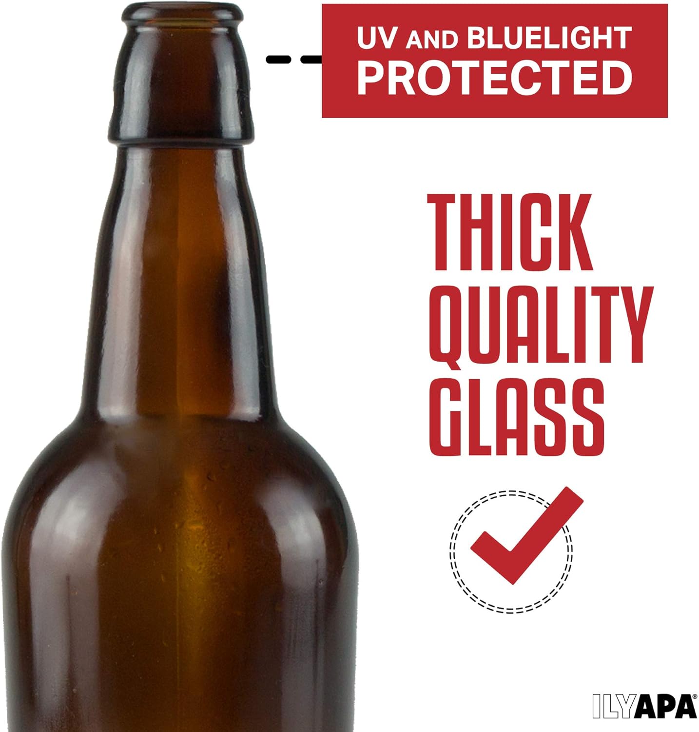 Ilyapa 16oz Amber Glass Beer Bottles for Home Brewing - 6 Pack with Airtight Rubber Seal Flip Caps