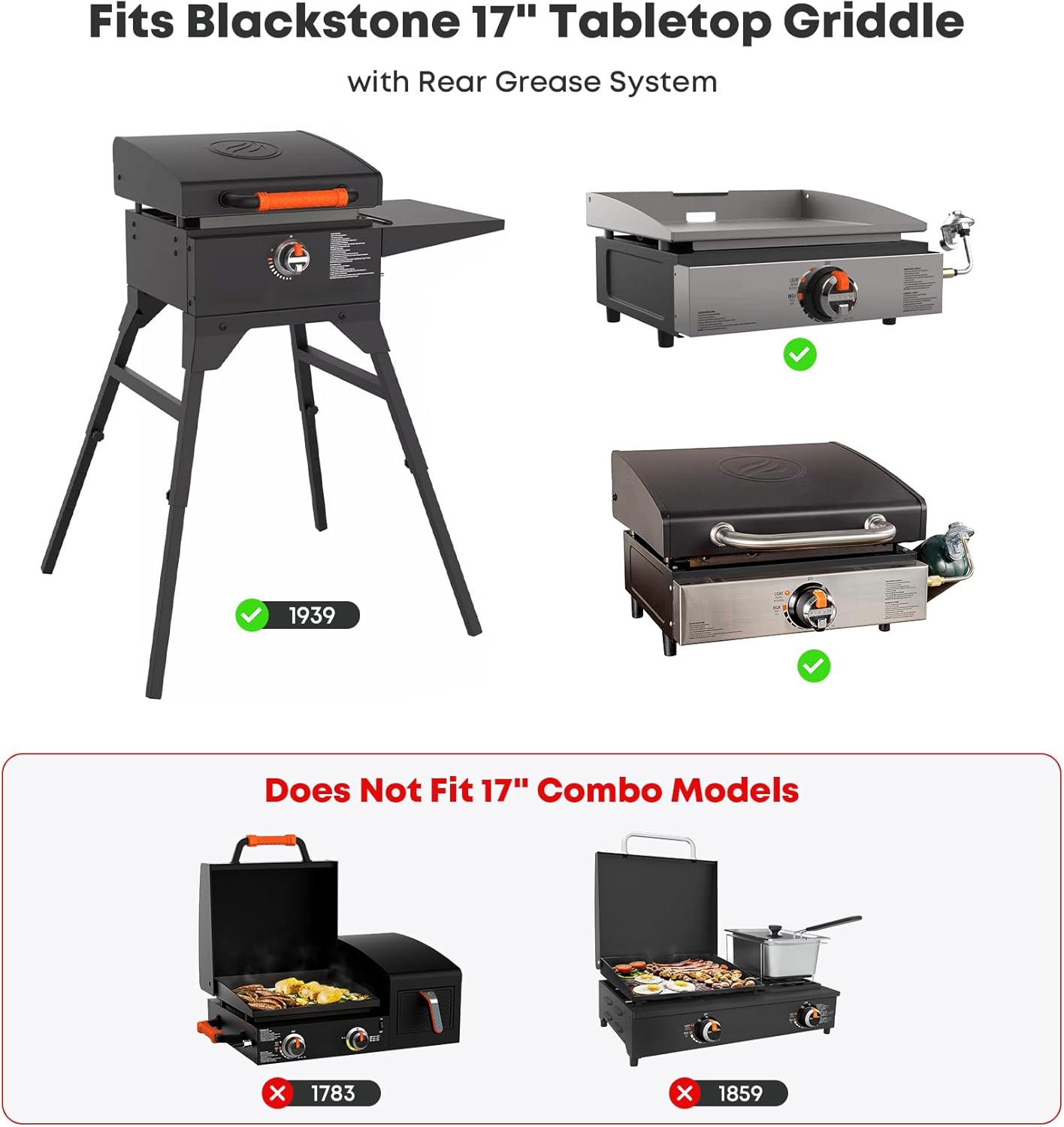 Stanbroil 17 Inch Flat Top Griddle Replacement Top for Blackstone 17" Tabletop Griddle Station, Ceramic Coated Steel Griddle Top Replacement with Rear Grease System, Black