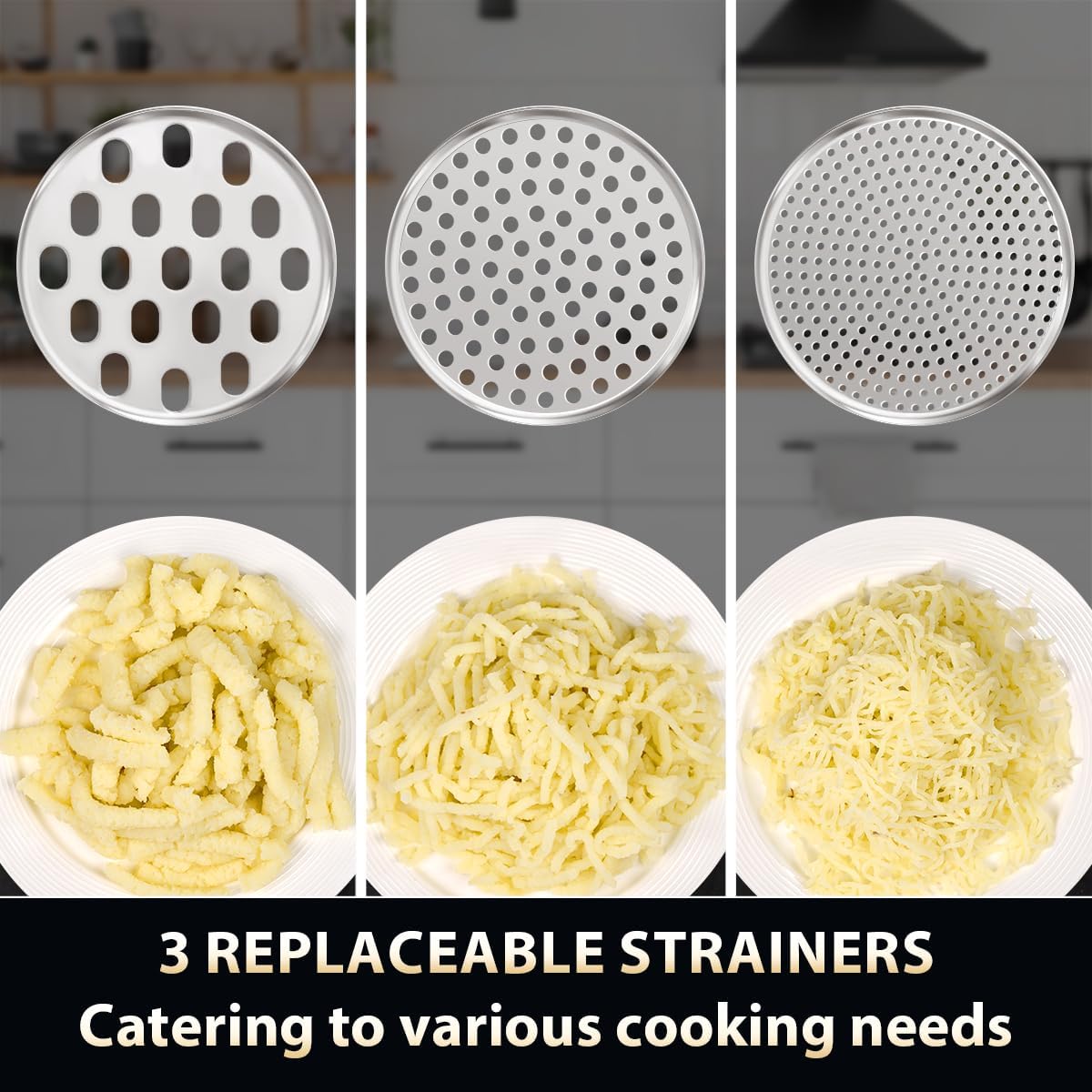 Potato Ricer, AMOHEE 15oz Stainless Steel Potato Masher Upgrade Heavy Duty Design with Anti-Slip Handle Ricer for Mashed Potatoes, Carrots, Yams, Black