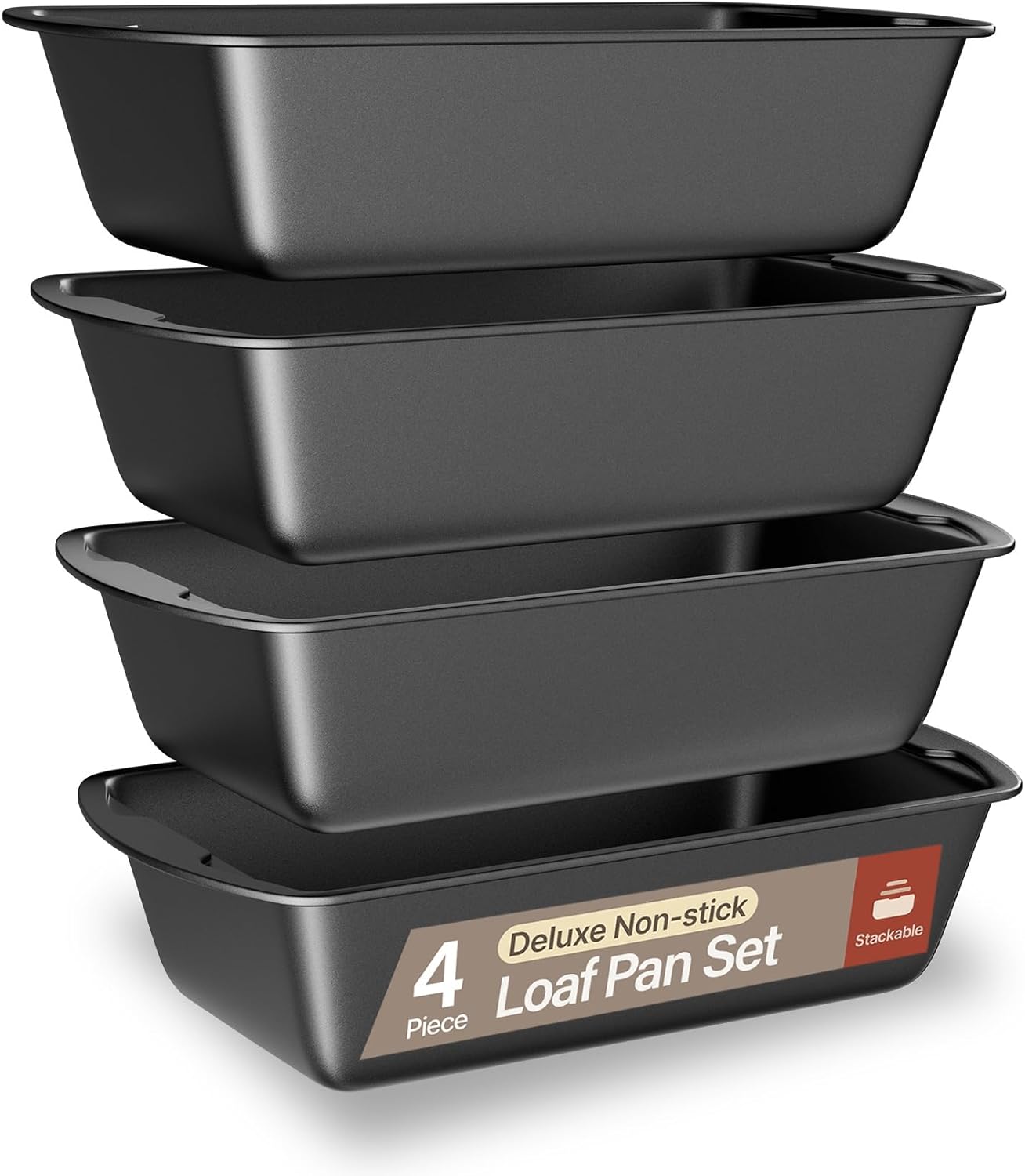 BAKKENMASTER Loaf Pan Set 4-Piece - Deluxe Nonstick Carbon Steel Bakeware for Perfect Bread and Cakes – Dishwasher Safe, Premium Pans for Home Baking