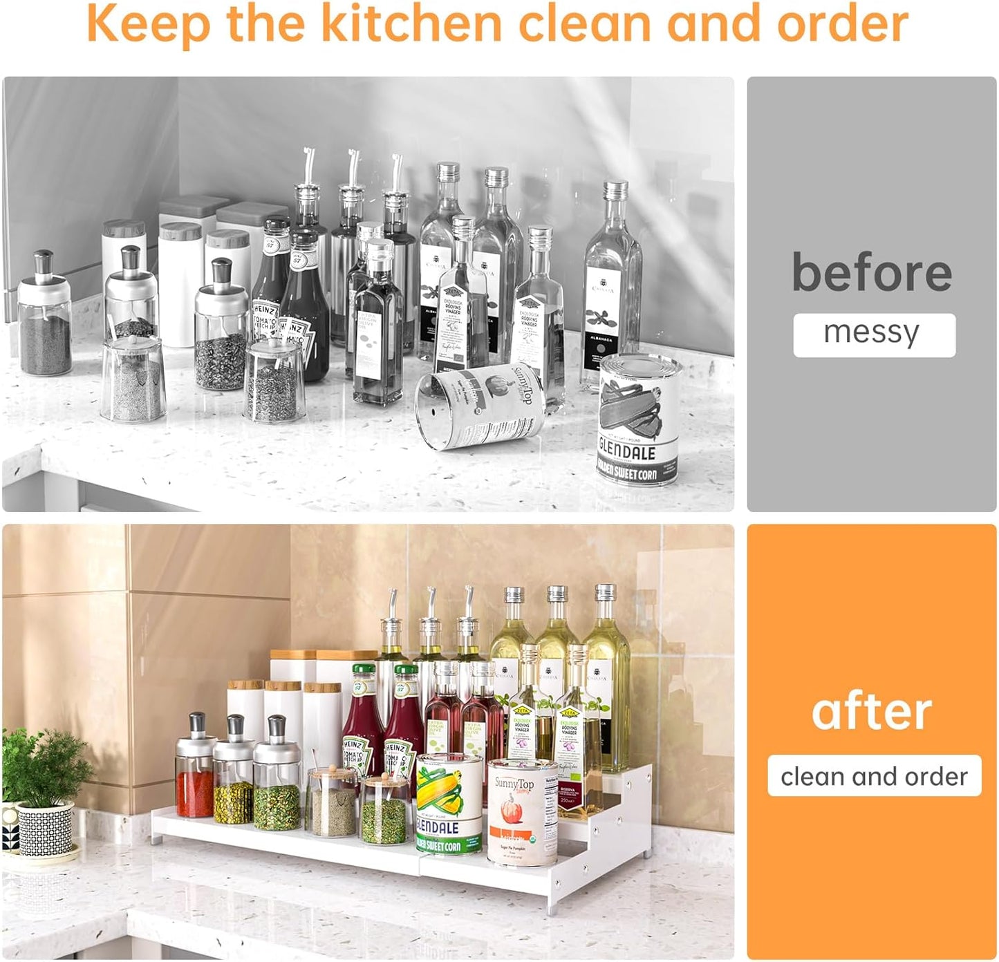 Premium Spice Rack Organizer for Countertops - 3-tier space-saving kitchen organizer for spice jars, oil bottles and utensils 1 Pack White (modern rust-resistant design)