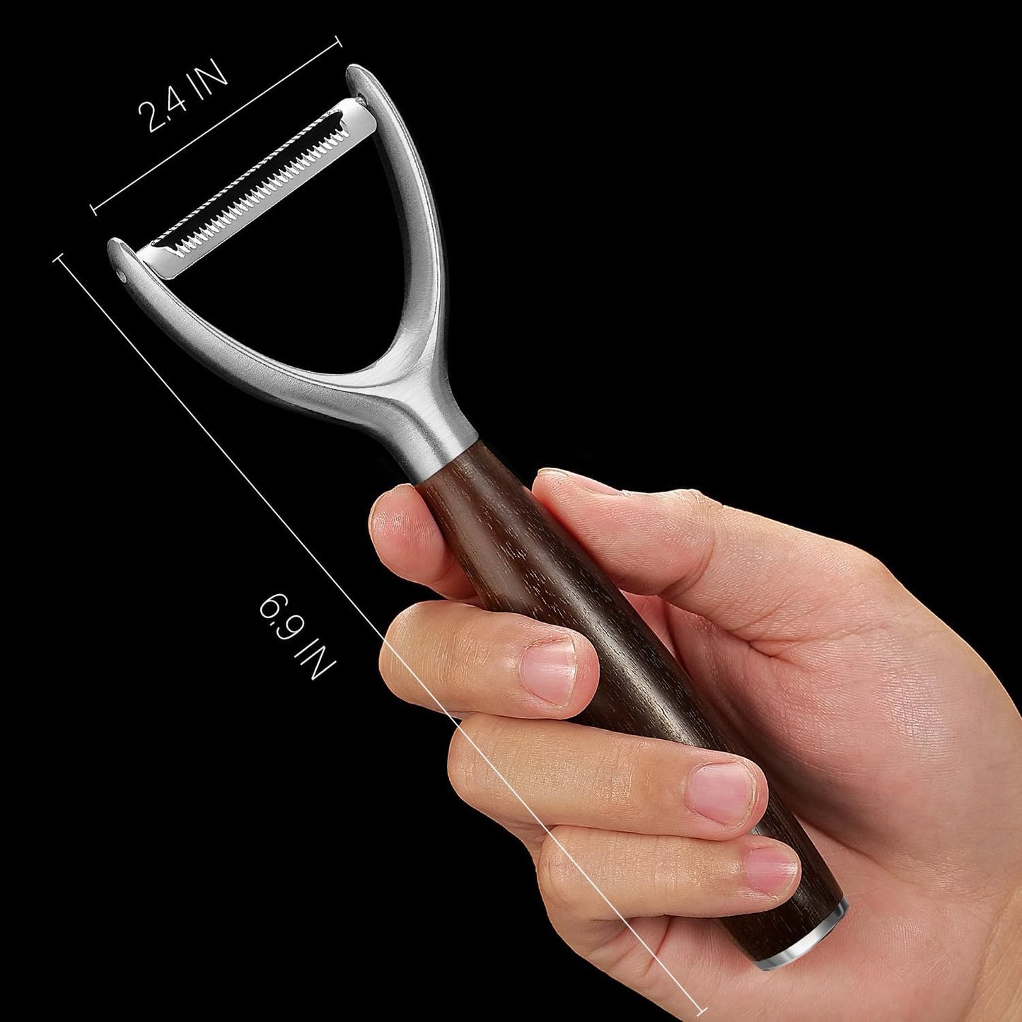 Serrated Blade Premium Y Type 304 Stainless Steel Multifunctional Kitchen Peeler Real Wood Handle Ultra Sharp Blade Vegetable Potato Apple(Carbonized Wood)